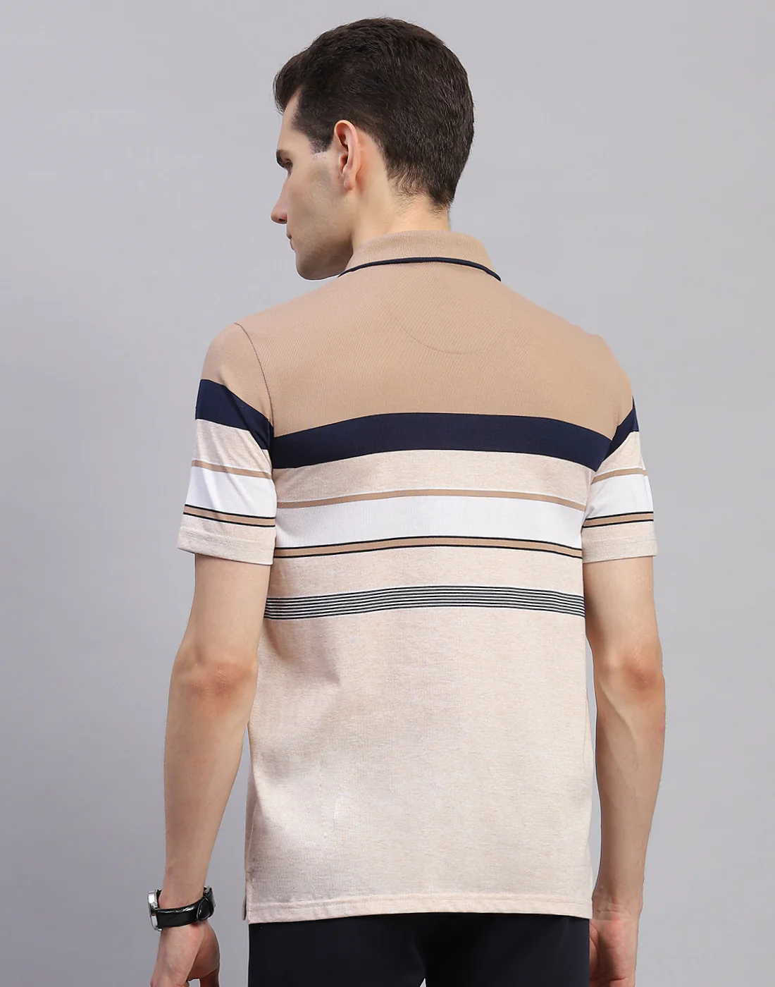 Men Pink Stripe Collar Half Sleeve T-Shirt - Image 5