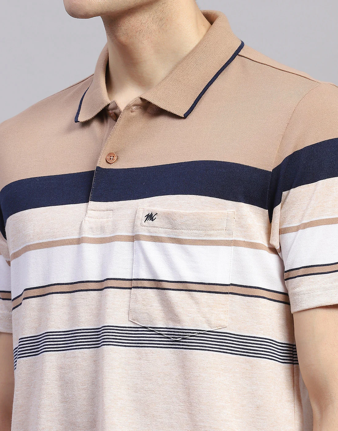 Men Pink Stripe Collar Half Sleeve T-Shirt - Image 6