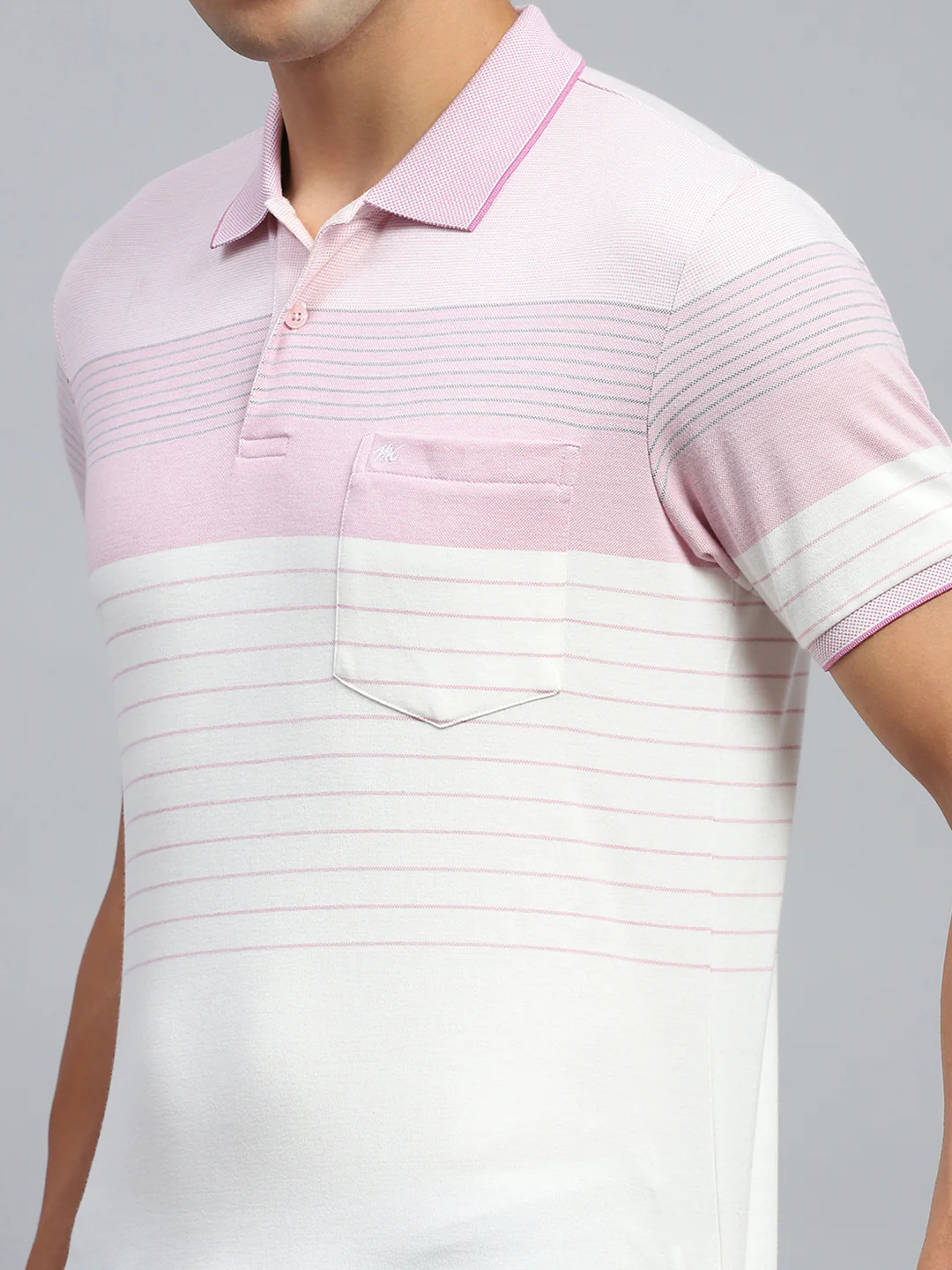 Men Pink Stripe Collar Half Sleeve T-Shirt - Image 6