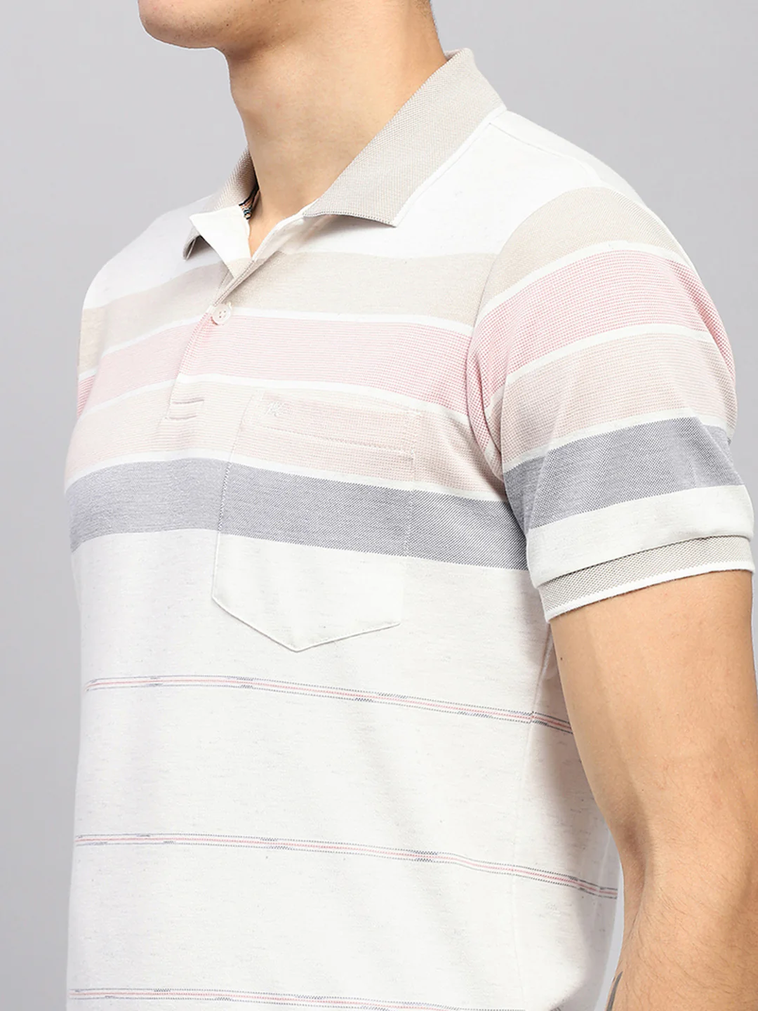 Men Pink Stripe Collar Half Sleeve T-Shirt - Image 6