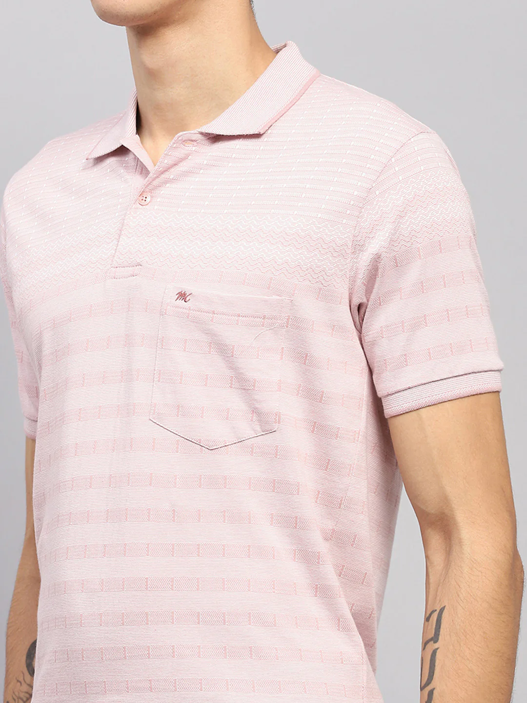 Men Pink Stripe Collar Half Sleeve T-Shirt - Image 6