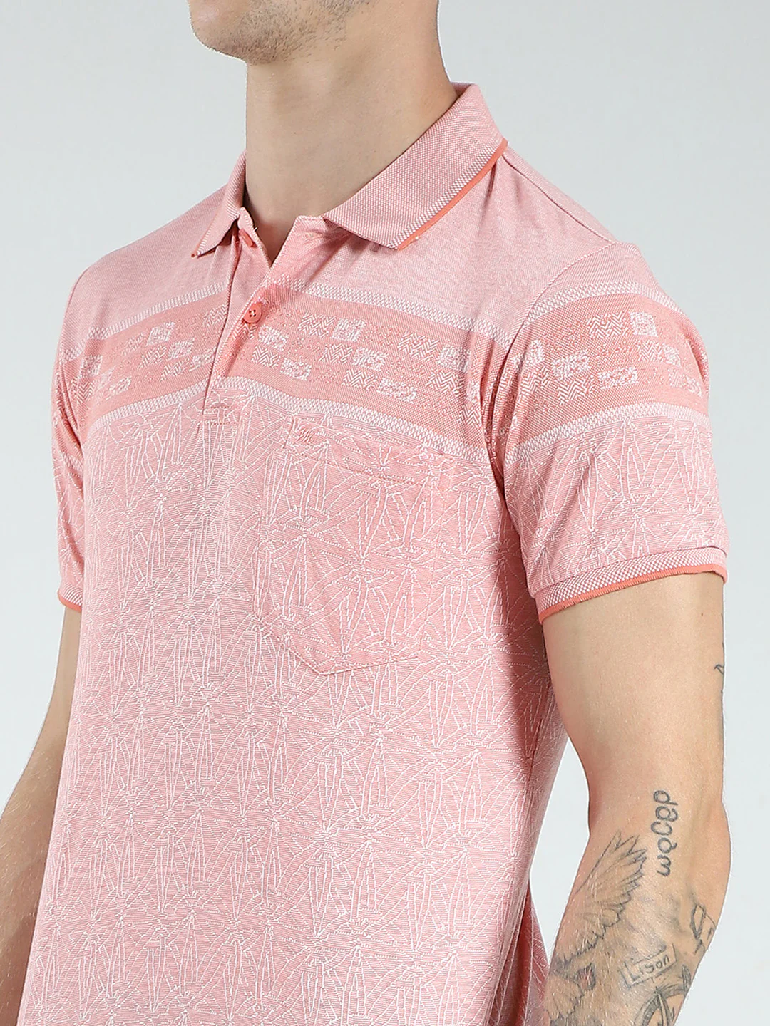 Men Pink Stripe Collar Half Sleeve T-Shirt - Image 6