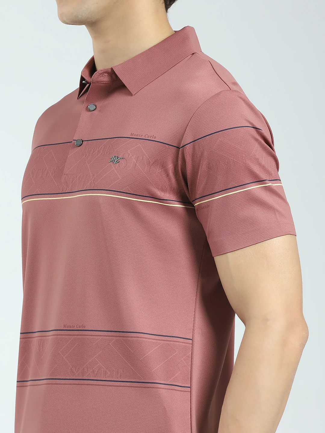 Men Pink Stripe Collar Half Sleeve T-Shirt - Image 7