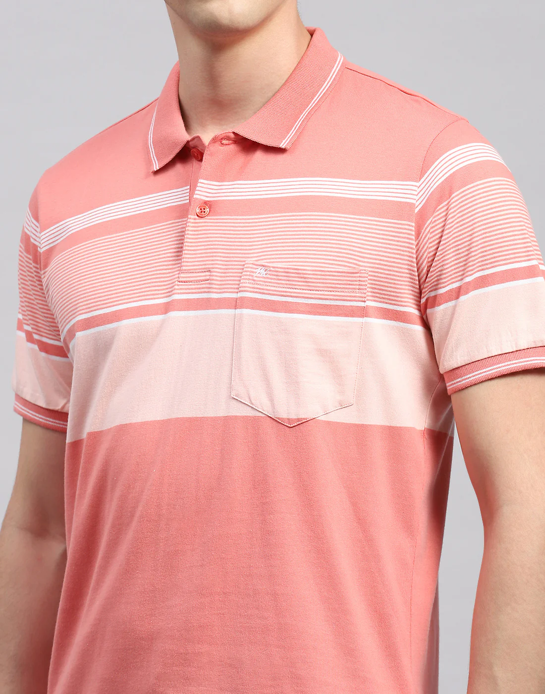 Men Pink Stripe Collar Neck Half Sleeve T-Shirt - Image 7