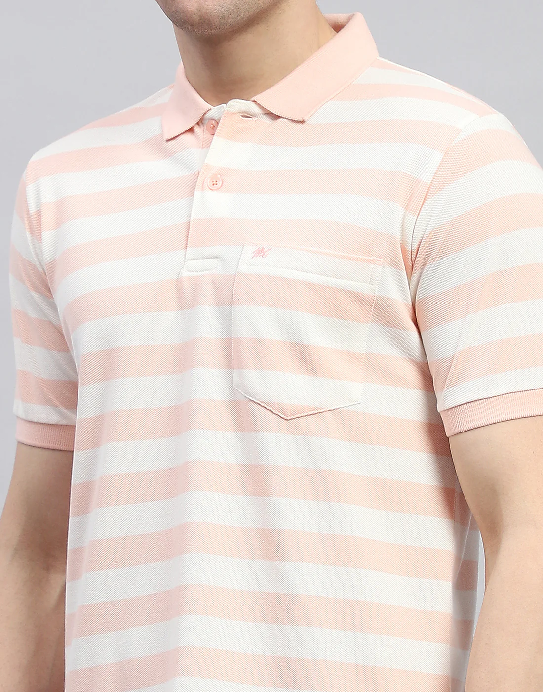 Men Pink Stripe Polo Collar Half Sleeve T-Shirt - Image 6