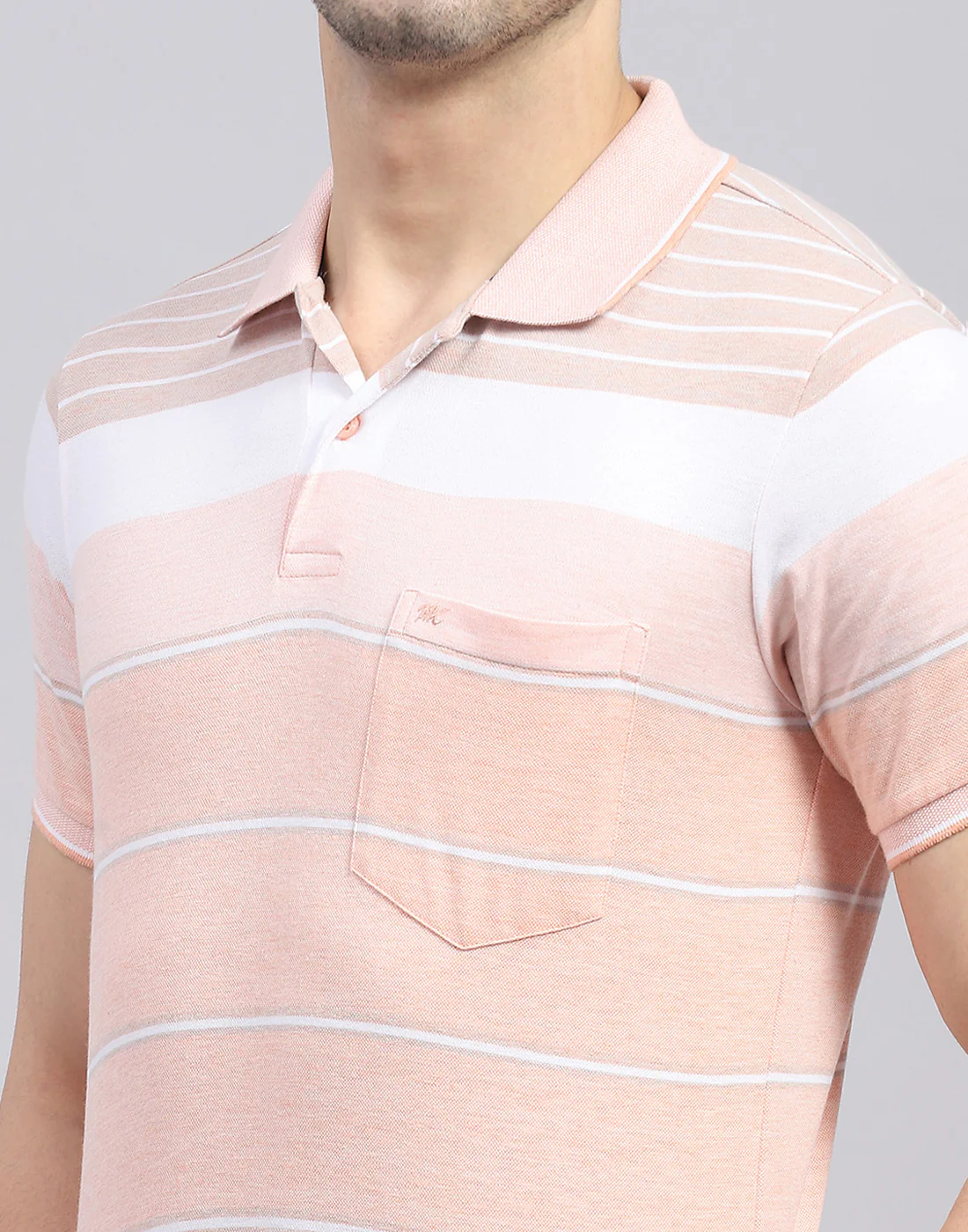 Men Pink Stripe Polo Collar Half Sleeve T-Shirt - Image 6