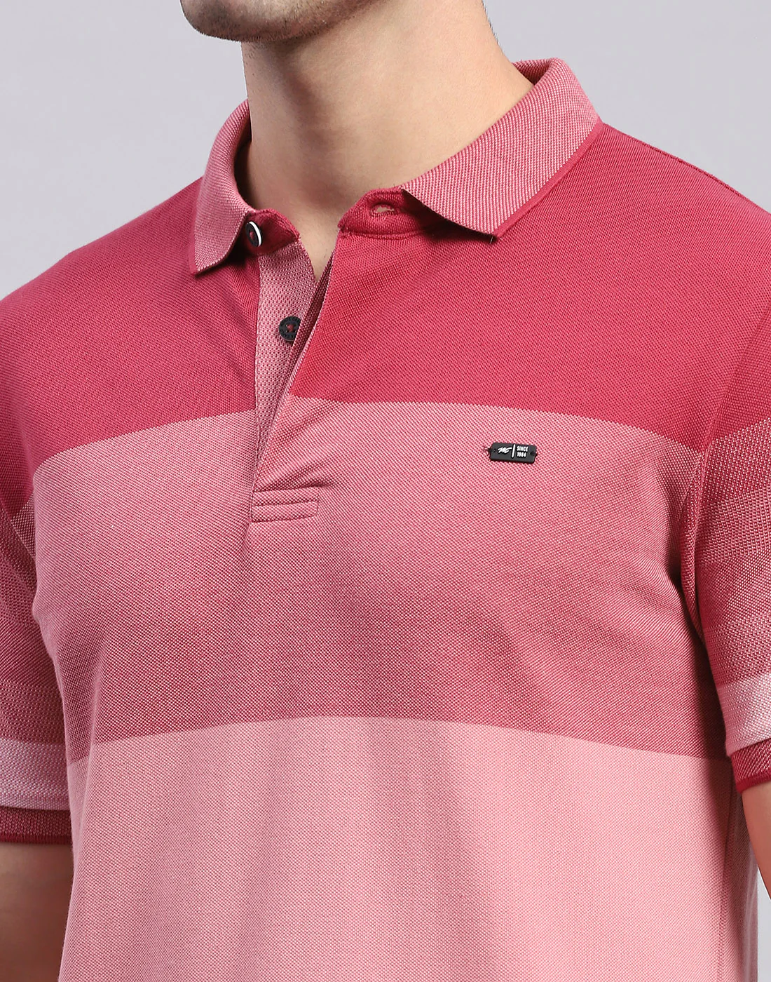 Men Pink Stripe Polo Collar Half Sleeve T-Shirt - Image 7