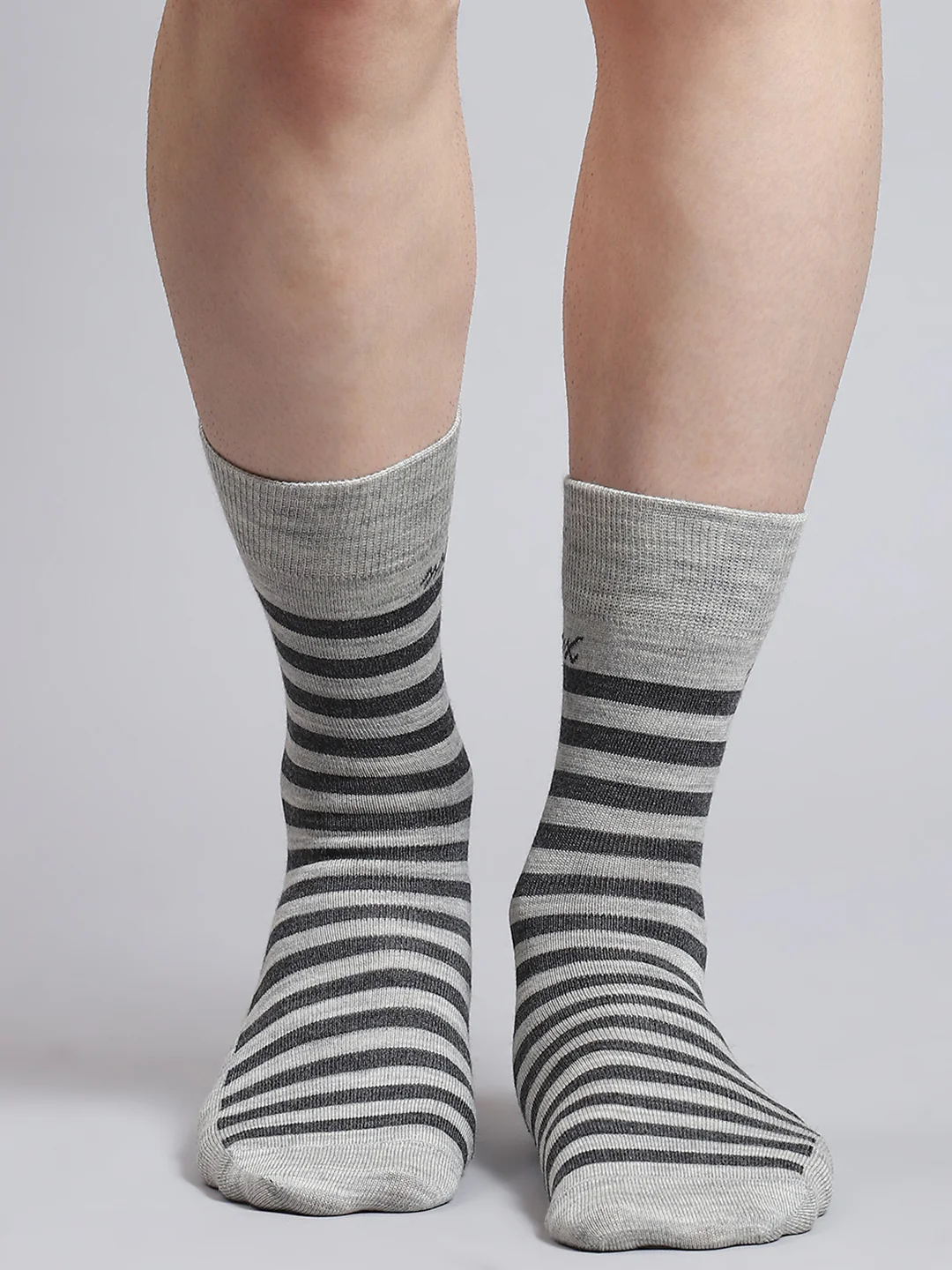 Men Pure Wool Stripe Mid Calf Length Socks (1 Pair) - Image 2