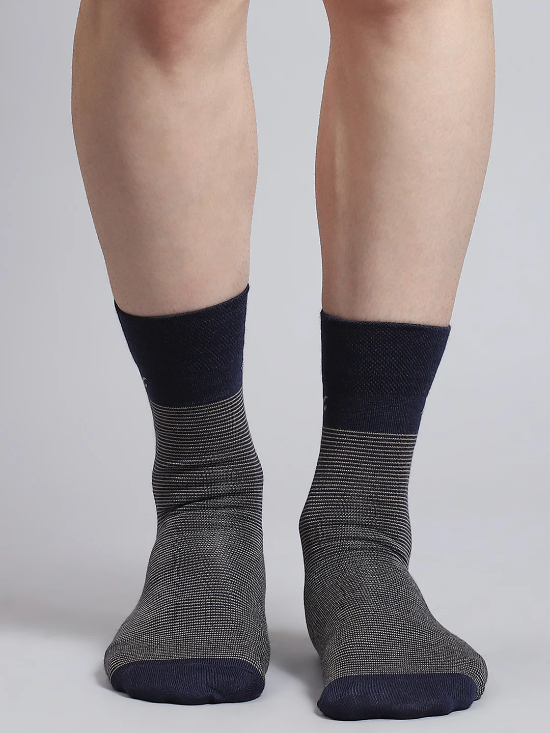 Men Pure Wool Stripe Mid Calf Length Socks (1 Pair) - Image 2