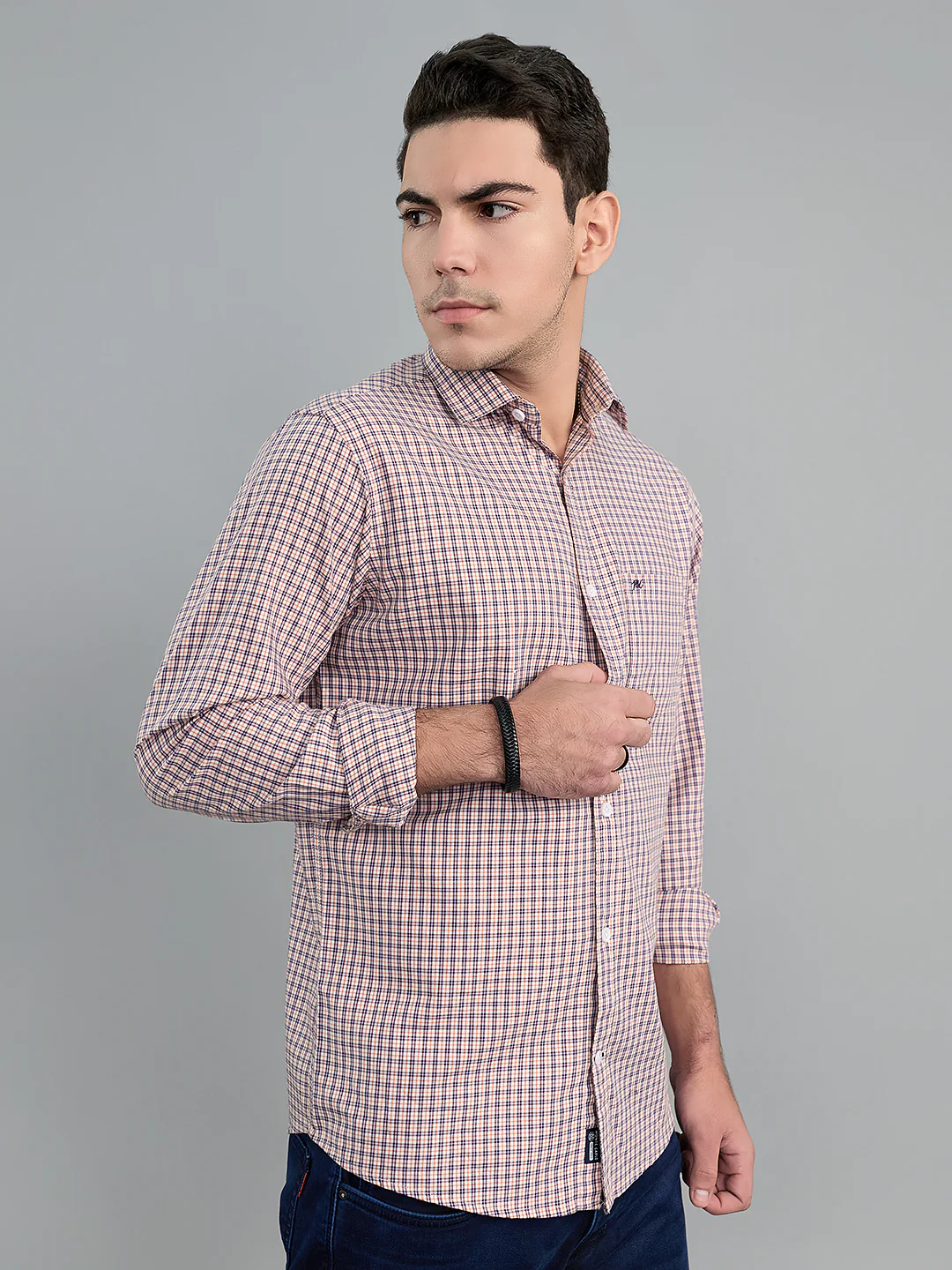 Men Purple Check Collar Full Sleeve Shirt - Image 3
