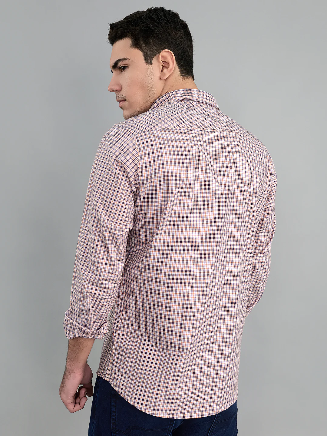 Men Purple Check Collar Full Sleeve Shirt - Image 4