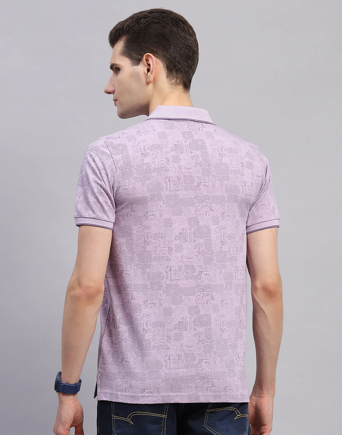 Men Purple Printed Polo Collar Half Sleeve T-Shirt - Image 5