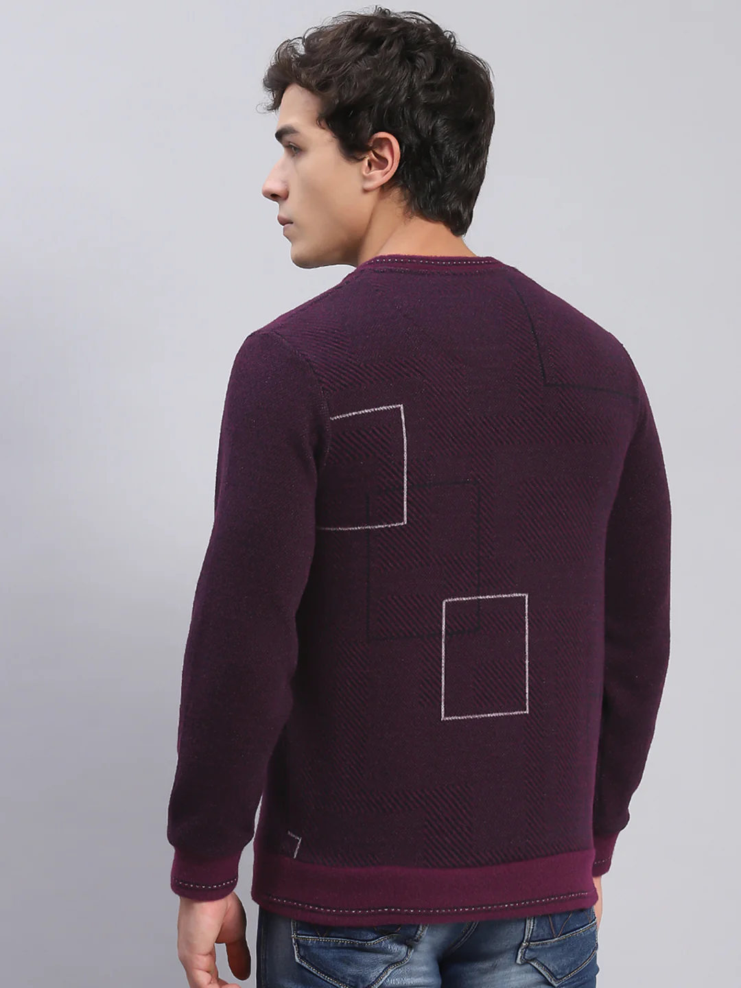 Men Purple Printed Round Neck Full Sleeve Sweatshirts - Image 5