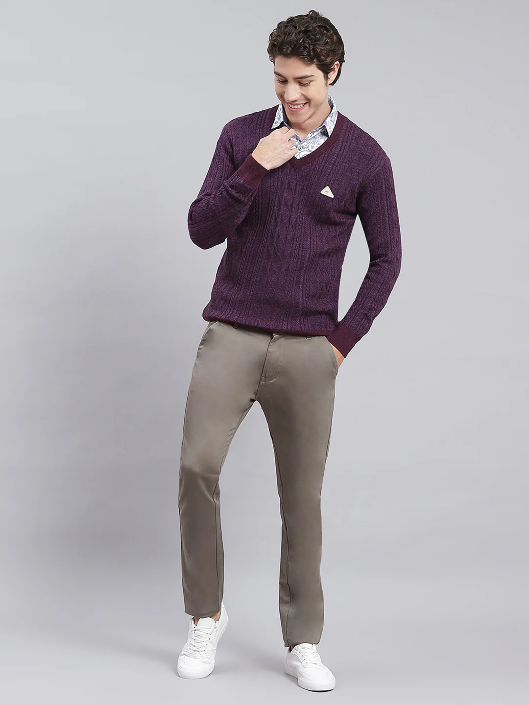 Men Purple Self Design Wool blend Pullover - Image 2
