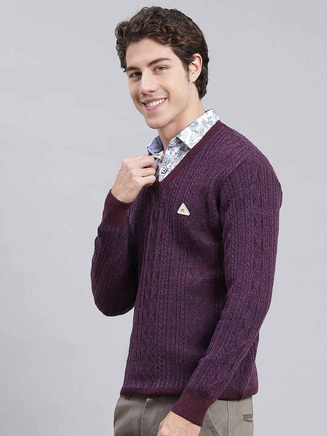 Men Purple Self Design Wool blend Pullover - Image 4