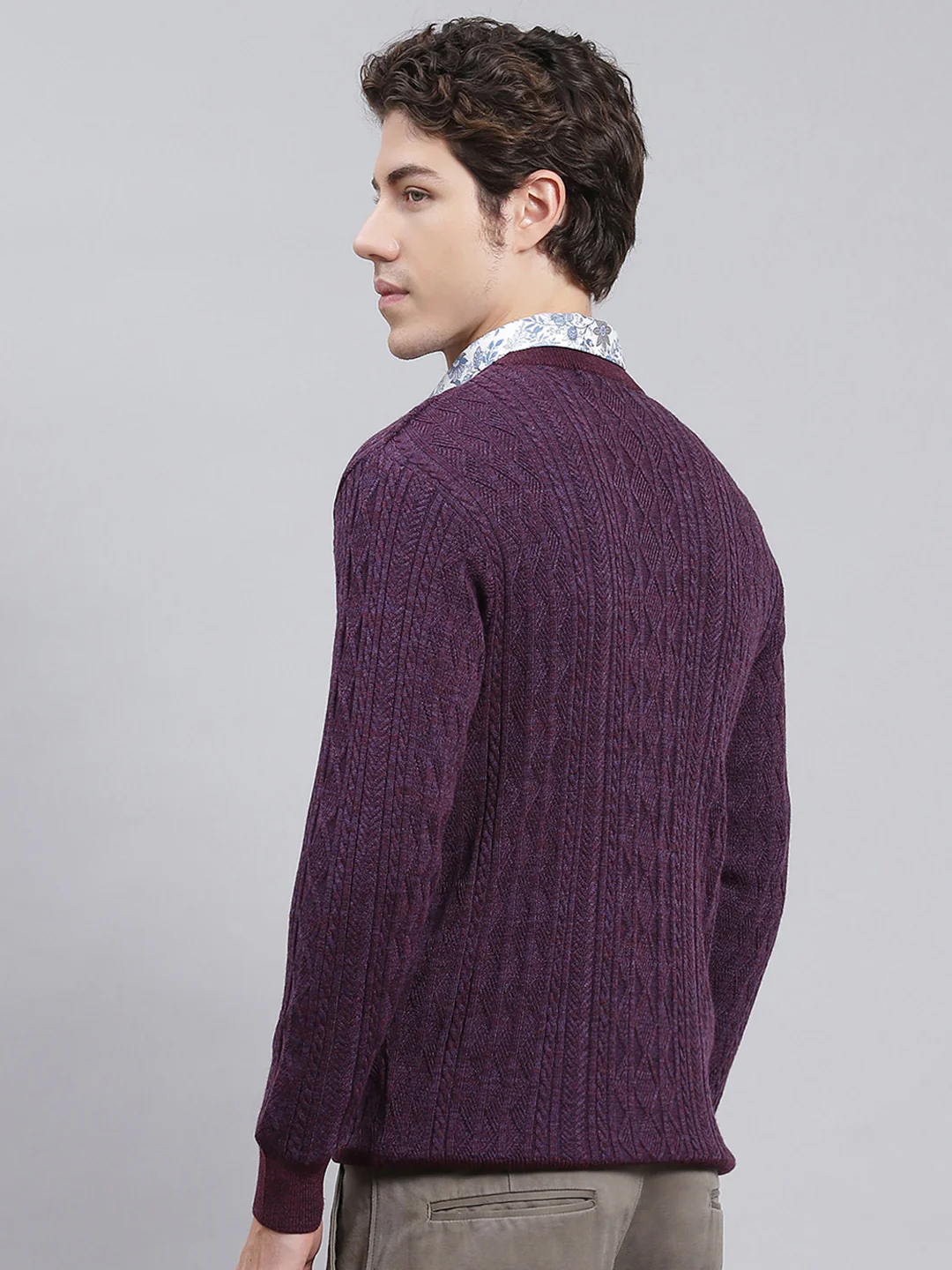 Men Purple Self Design Wool blend Pullover - Image 5