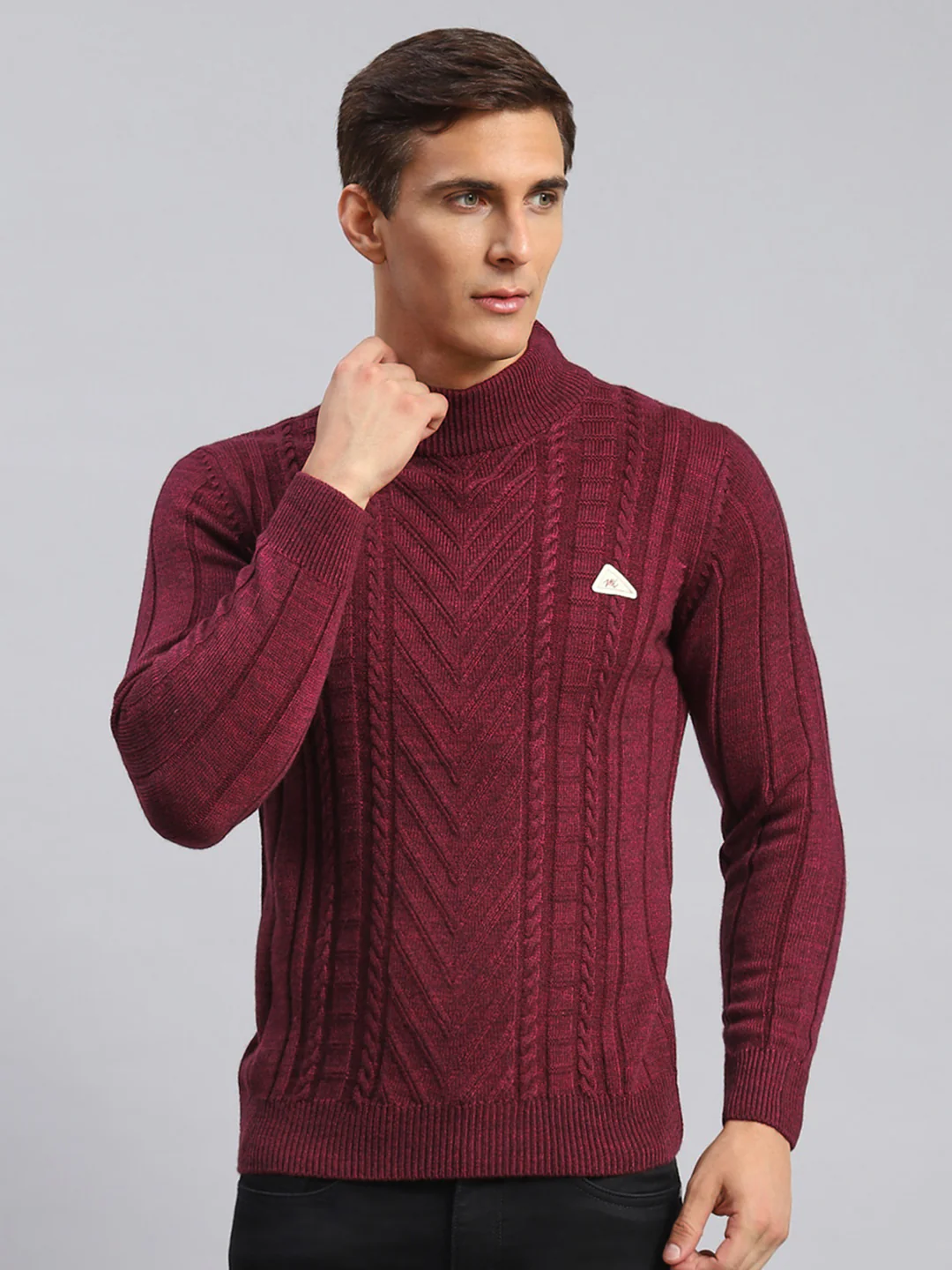 Men Purple Self Design Wool blend Pullover - Image 2