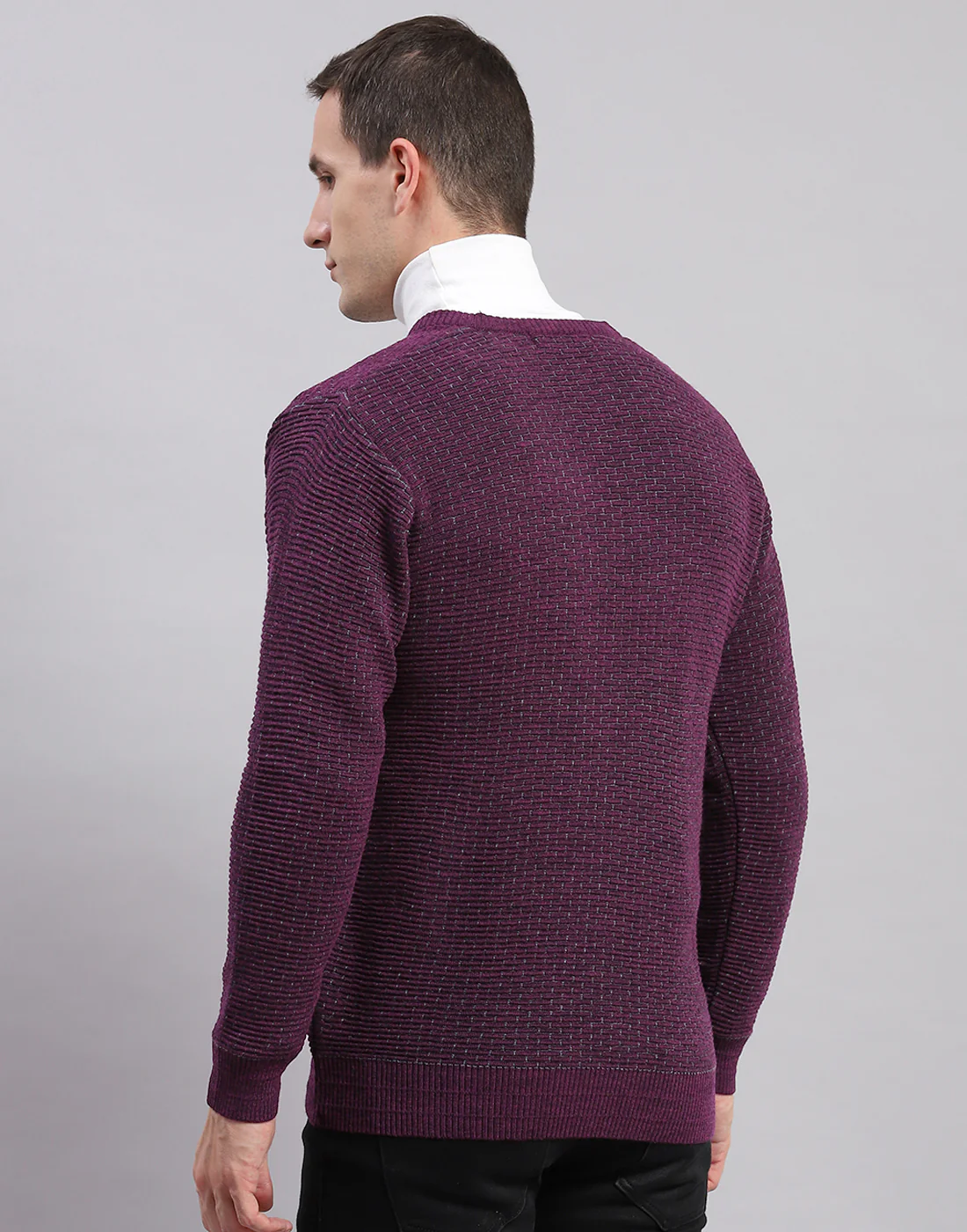 Men Purple Self Design V Neck Full Sleeve Sweaters/Pullovers - Image 5
