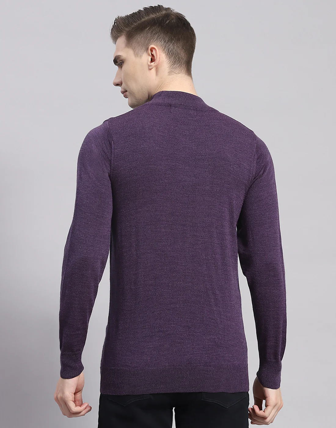 Men Purple Solid H Neck Full Sleeve Pullover - Image 6