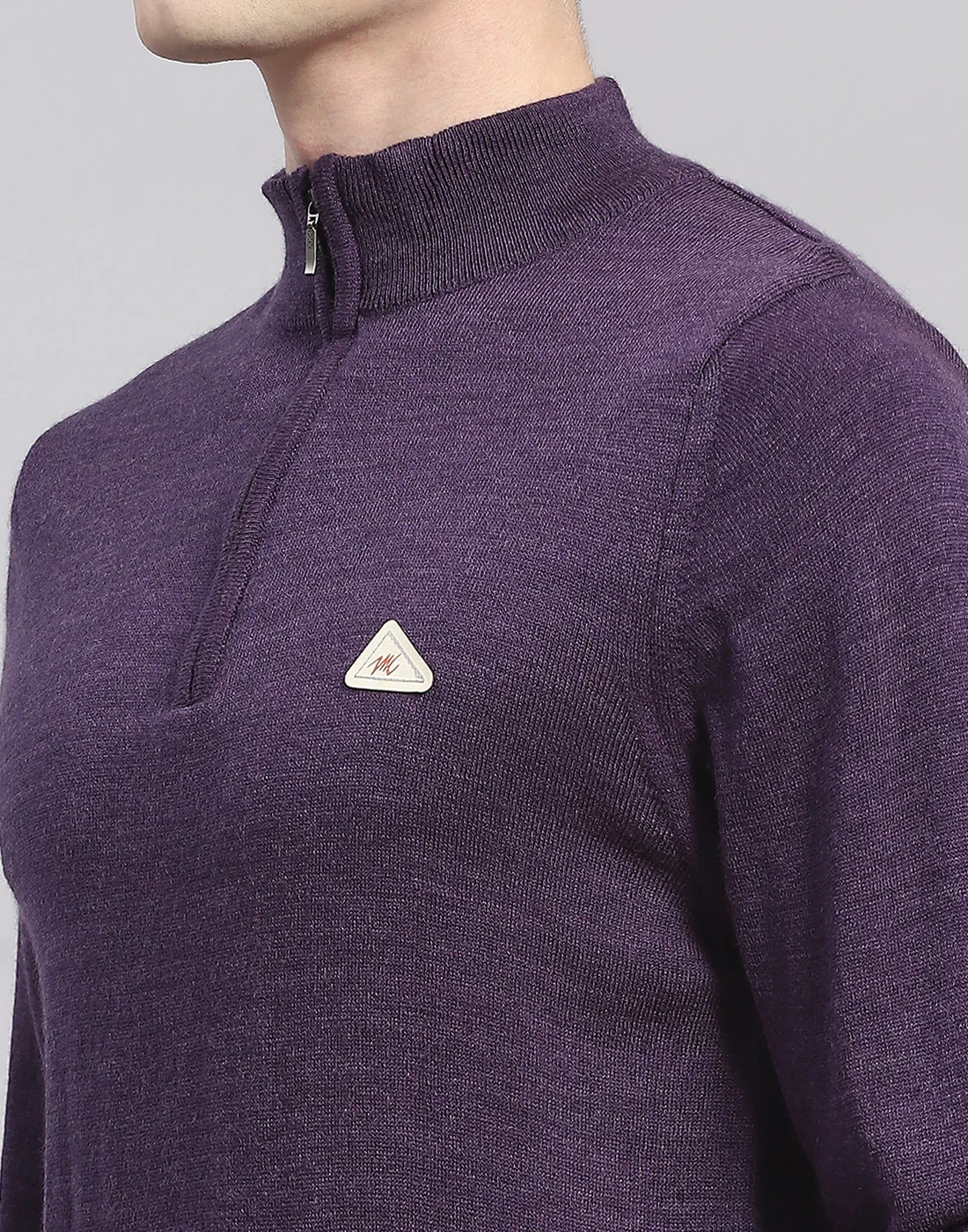 Men Purple Solid High Neck Full Sleeve Pullover - Image 7