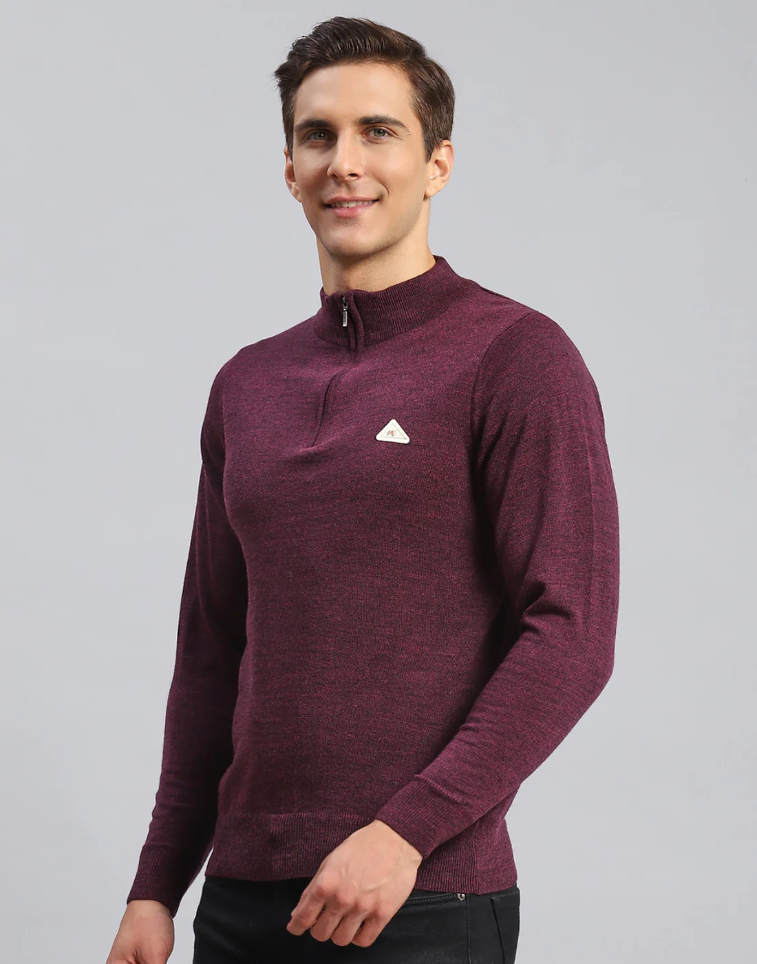 Men Purple Solid High Neck Full Sleeve Pullover - Image 3
