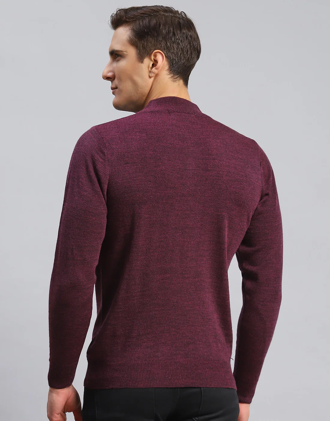 Men Purple Solid High Neck Full Sleeve Pullover - Image 5