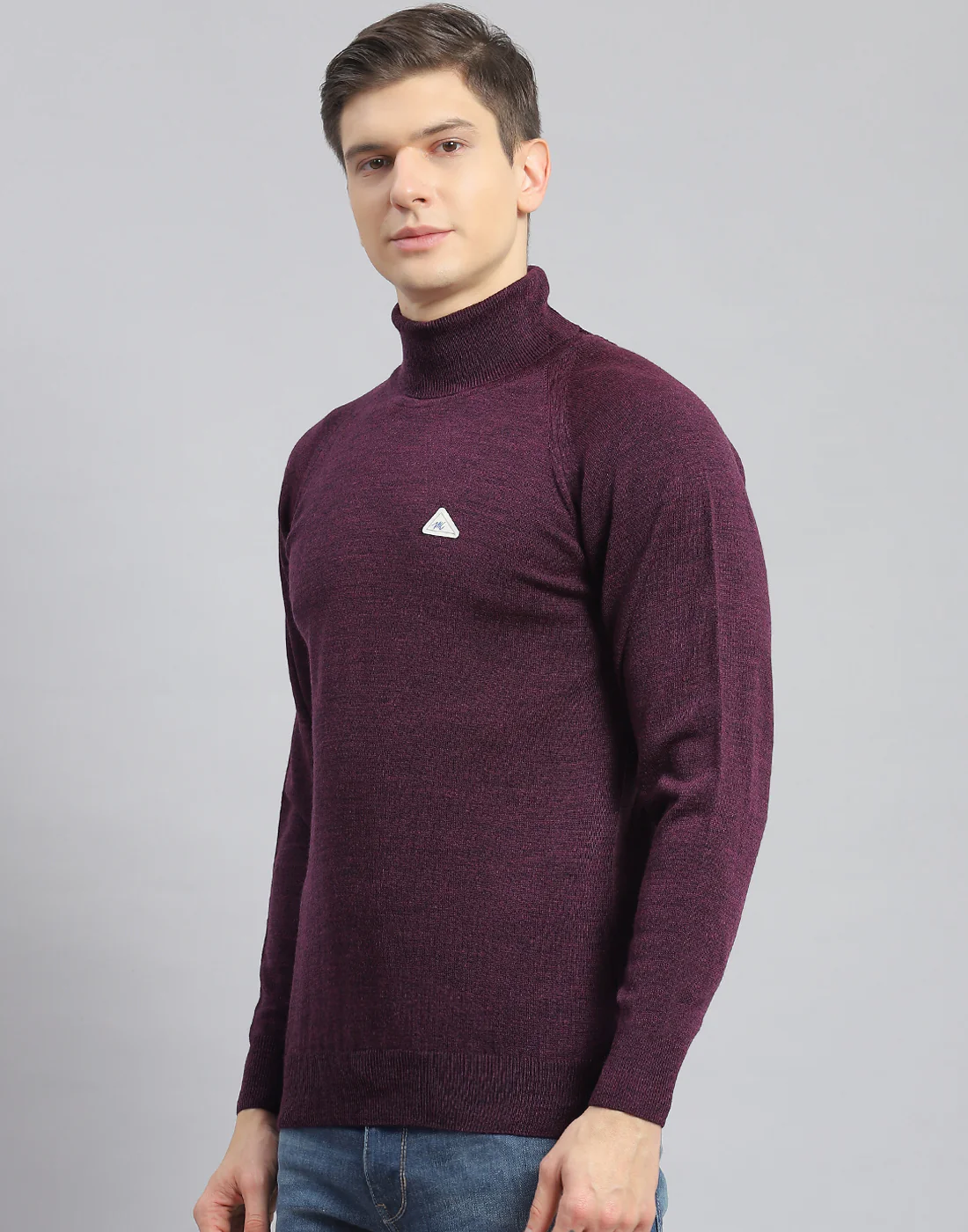 Men Purple Solid High Neck Full Sleeve Pullover - Image 3