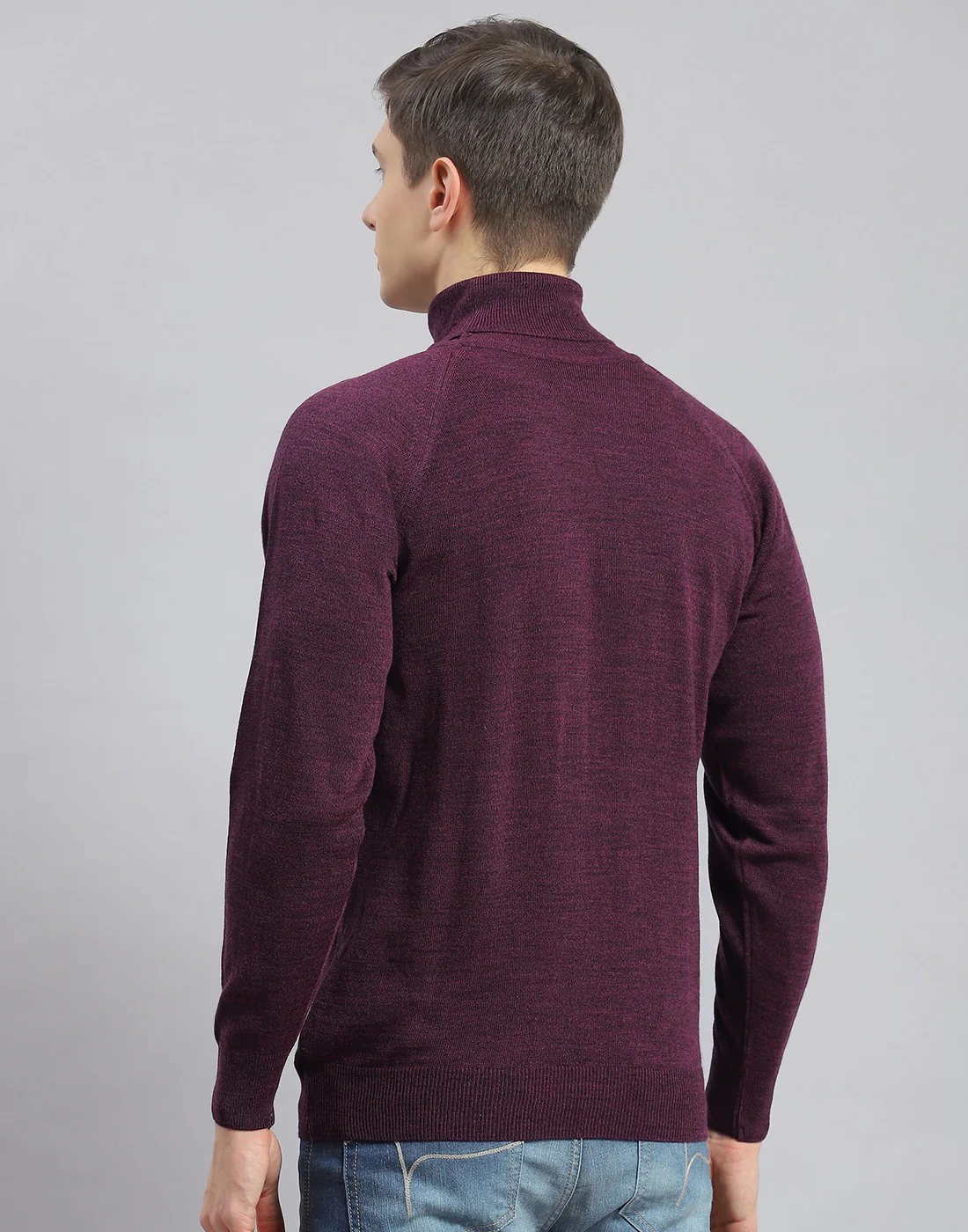 Men Purple Solid High Neck Full Sleeve Pullover - Image 5