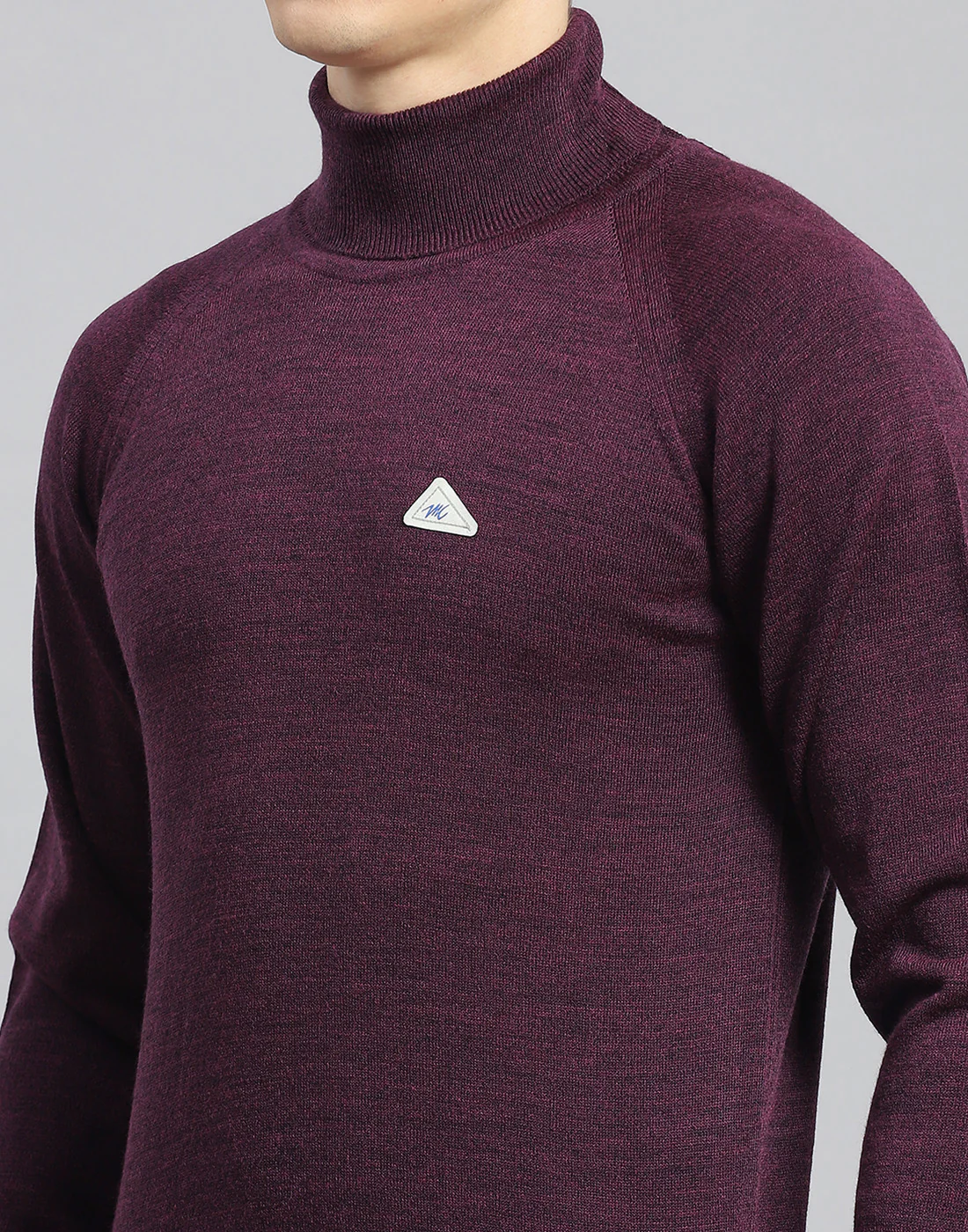 Men Purple Solid High Neck Full Sleeve Pullover - Image 6