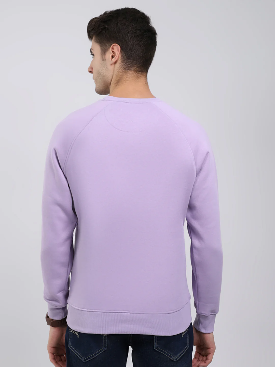 Men Purple Solid Round Neck Full Sleeve Sweatshirt - Image 5