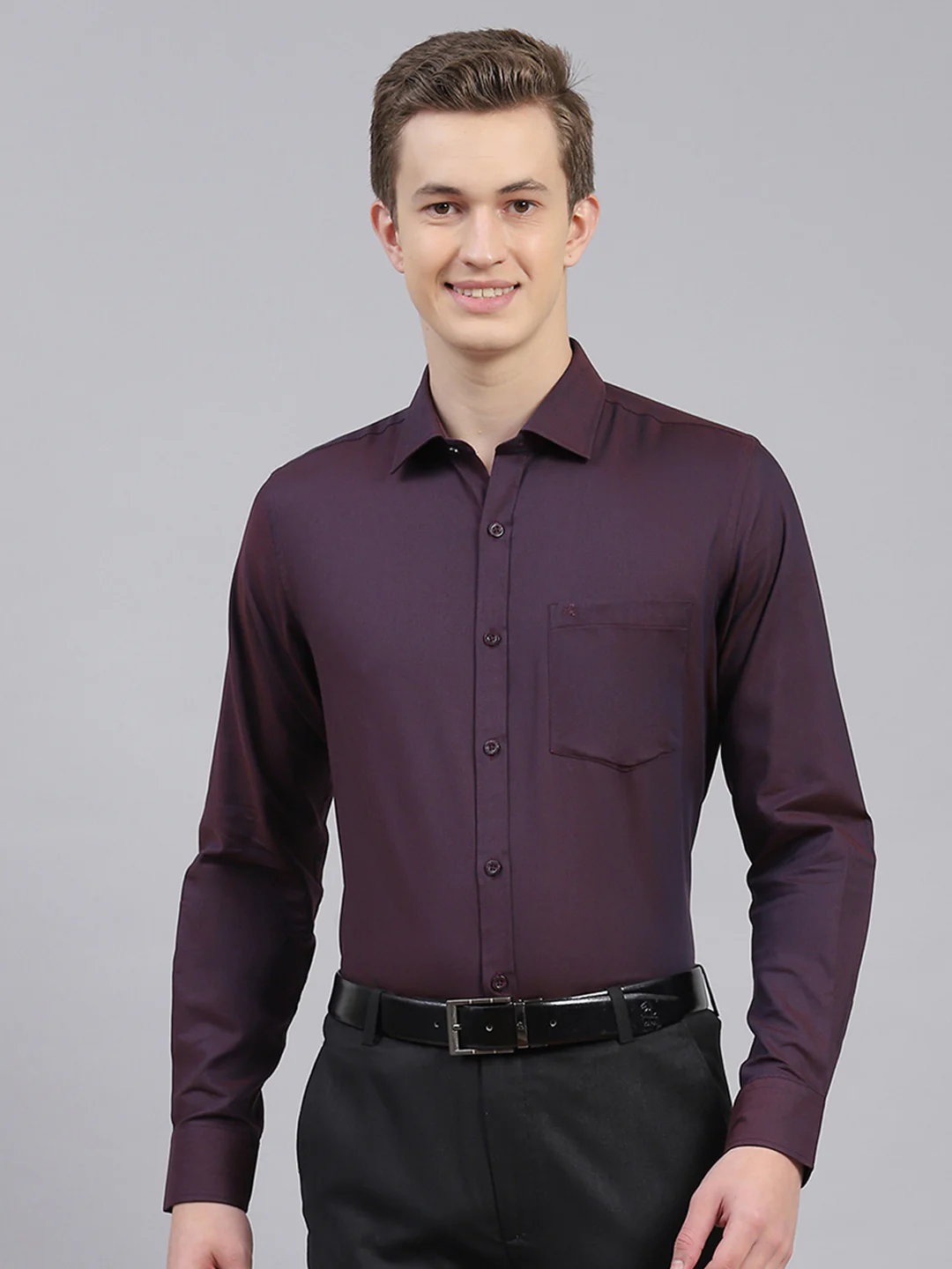Men Purple Solid Shirt - Image 2