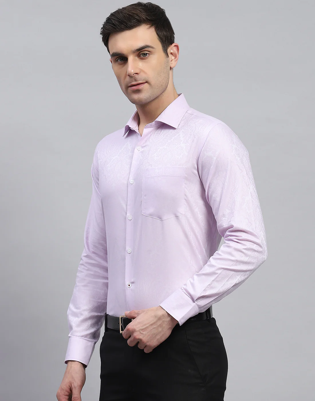 Men Purple Solid Spread Collar Full Sleeve Shirt - Image 3
