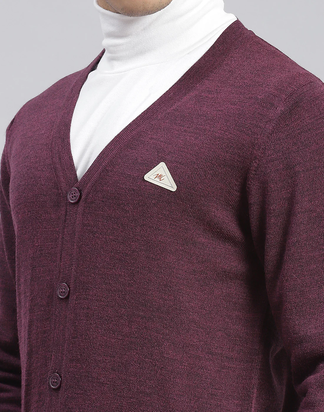 Men Purple Solid V Neck Full Sleeve Cardigan - Image 7