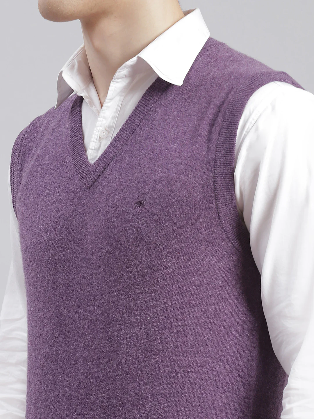 Men Purple Solid V Neck Sleeveless Sweaters/Pullovers - Image 6