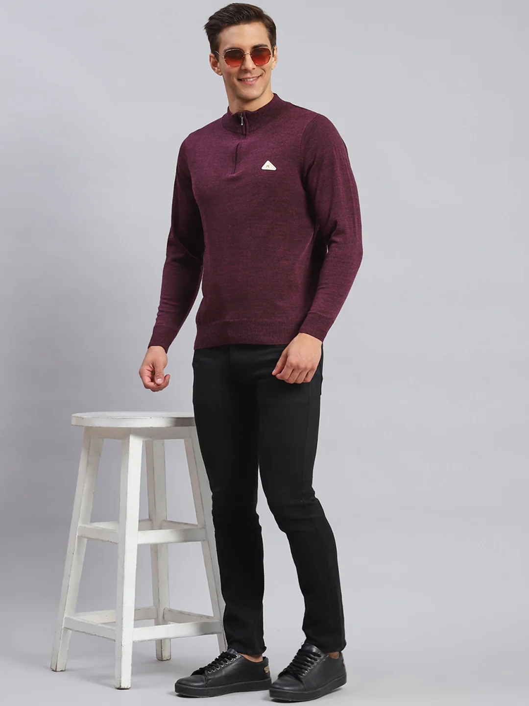 Men Purple Solid Wool blend Pullover - Image 2