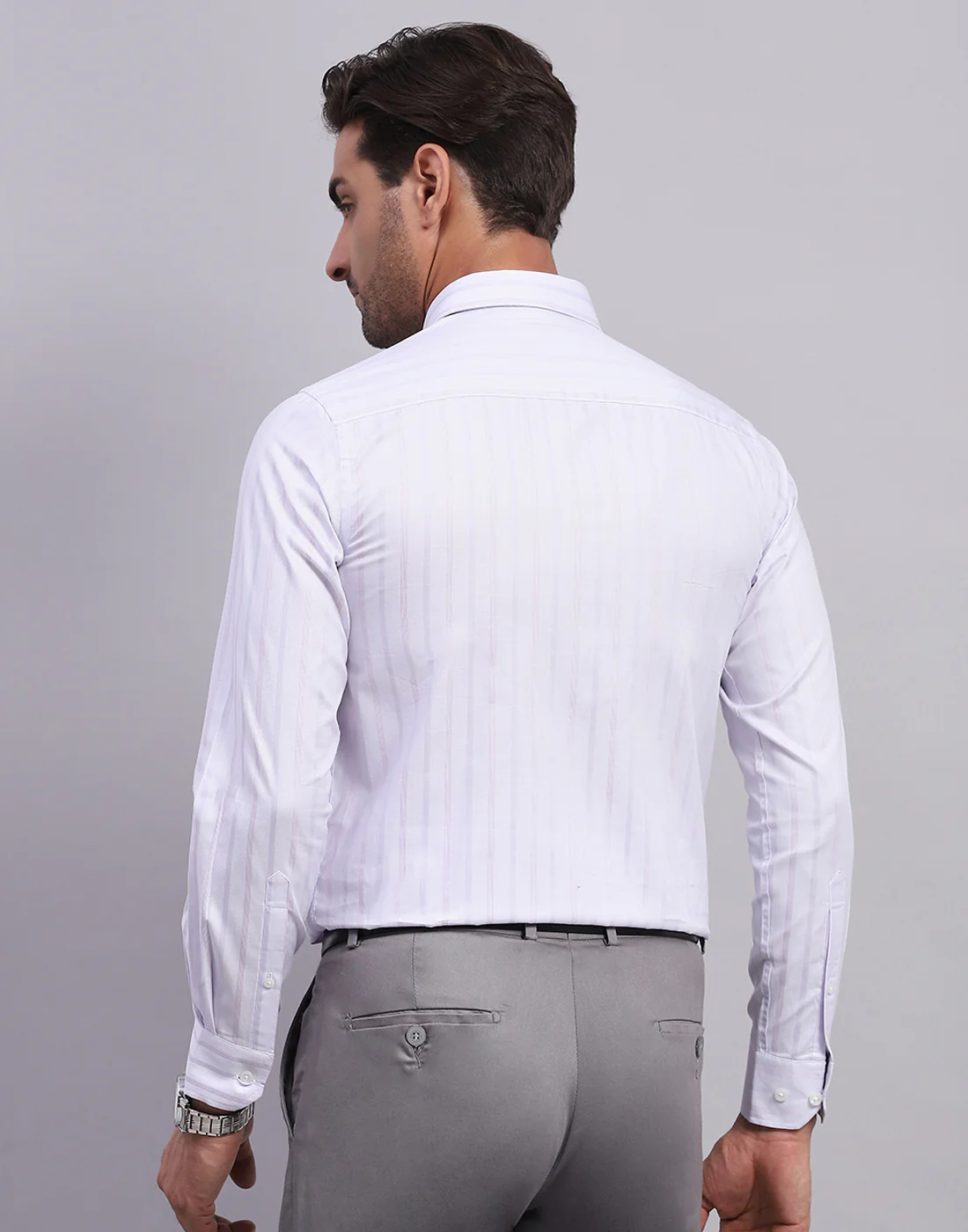 Men Purple Stripe Collar Full Sleeve Shirt - Image 5