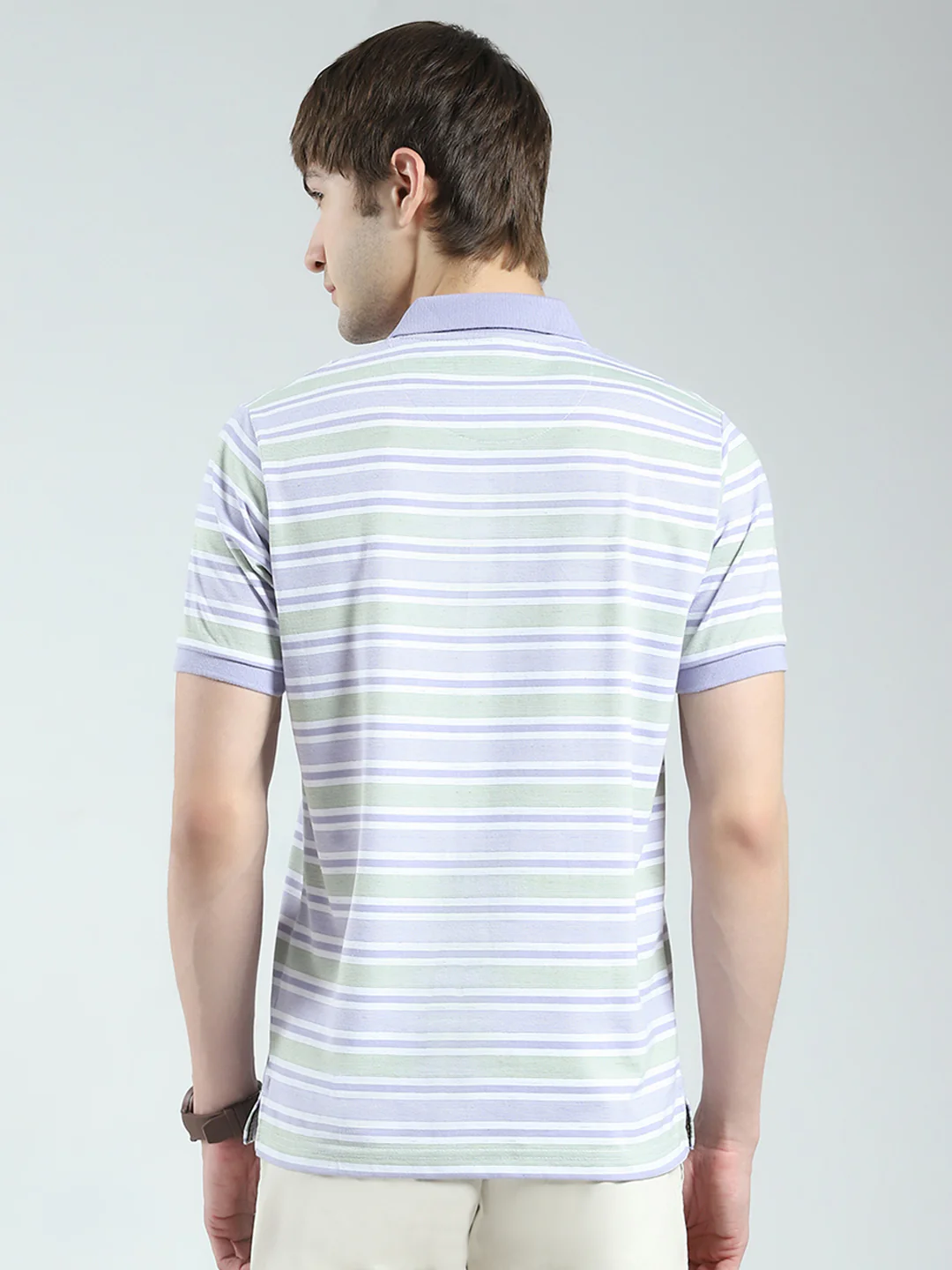 Men Purple Stripe Collar Half Sleeve T-Shirt - Image 5