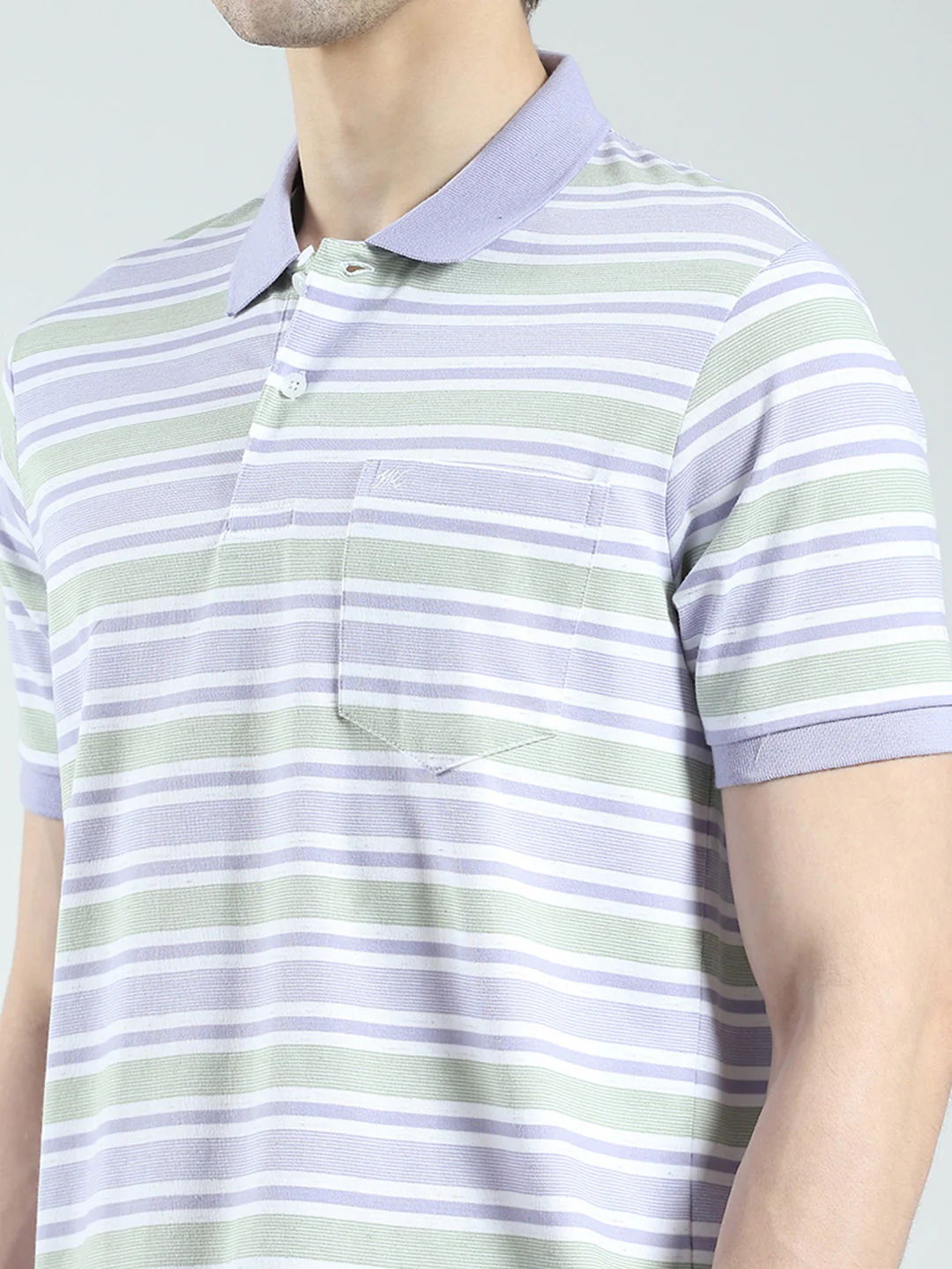 Men Purple Stripe Collar Half Sleeve T-Shirt - Image 6