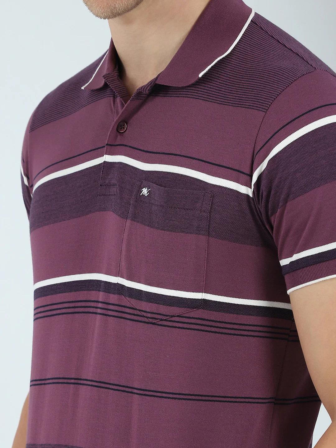 Men Purple Stripe Collar Half Sleeve T-Shirt - Image 7