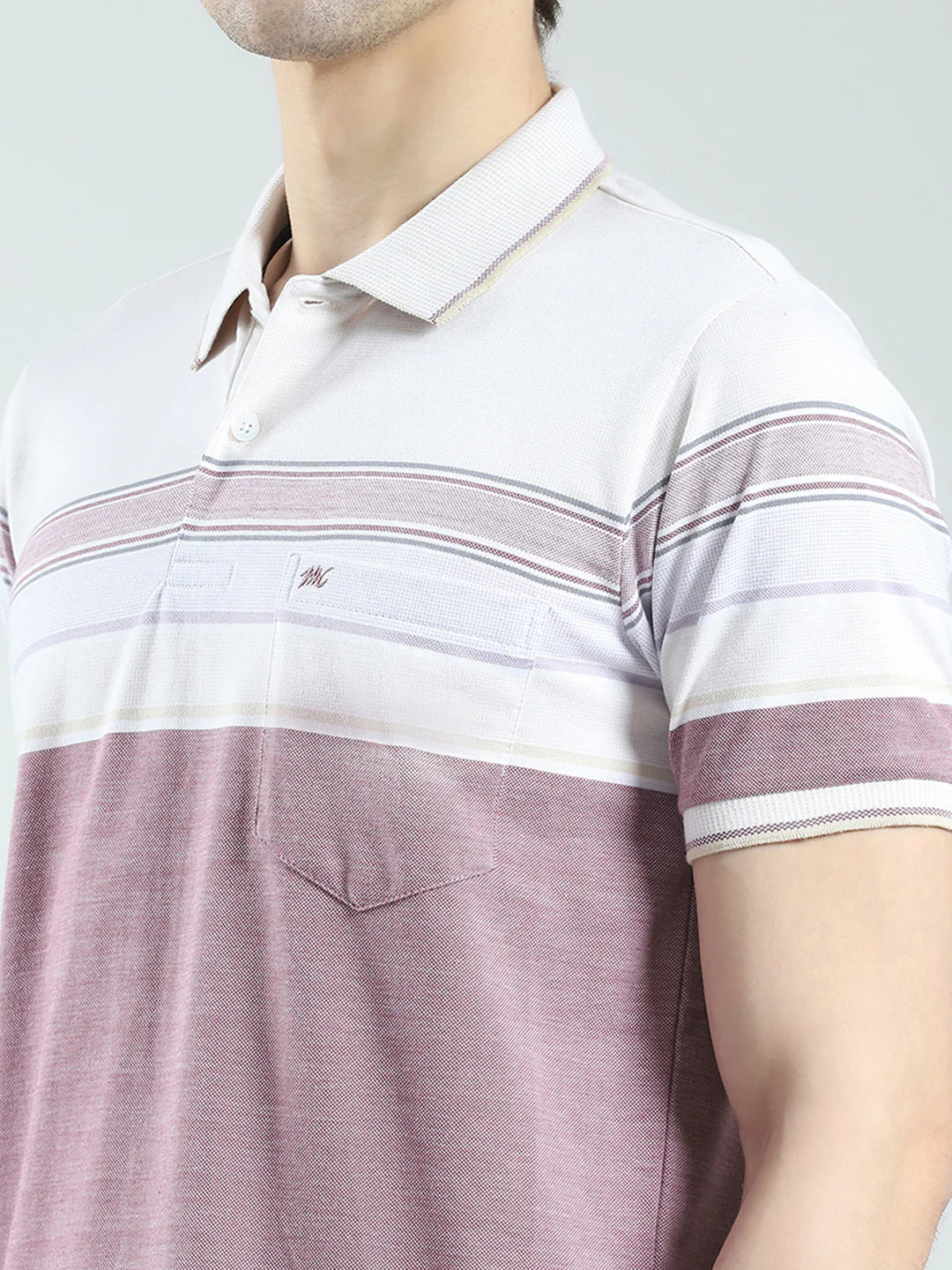Men Purple Stripe Collar Half Sleeve T-Shirt - Image 6