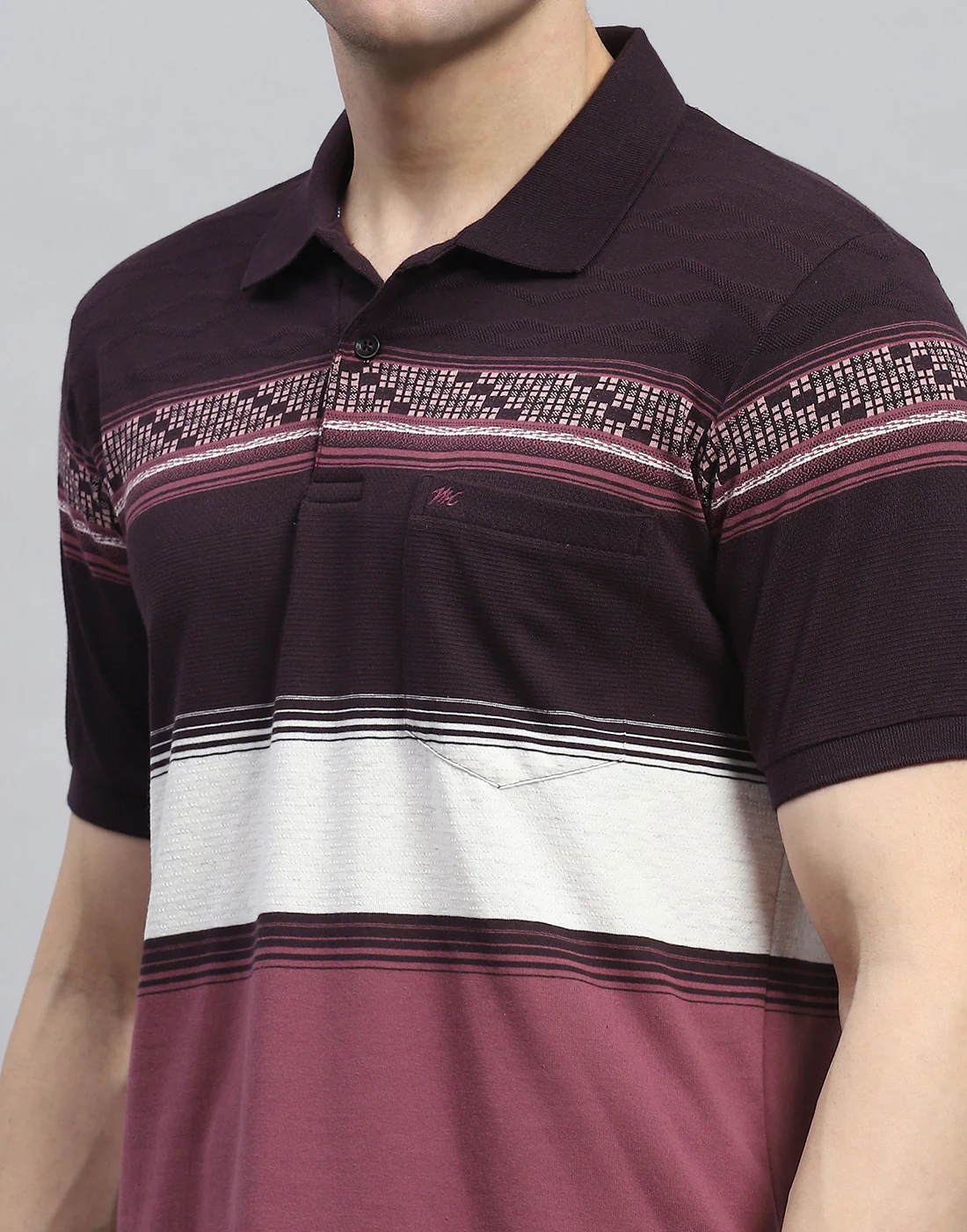 Men Purple Stripe Polo Collar Half Sleeve T-Shirt - Image 6