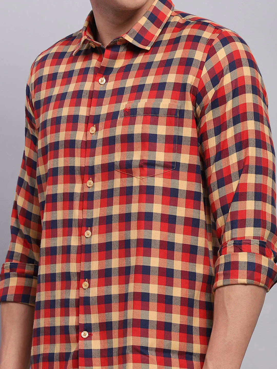 Men Red Check Collar Full Sleeve Shirt - Image 6