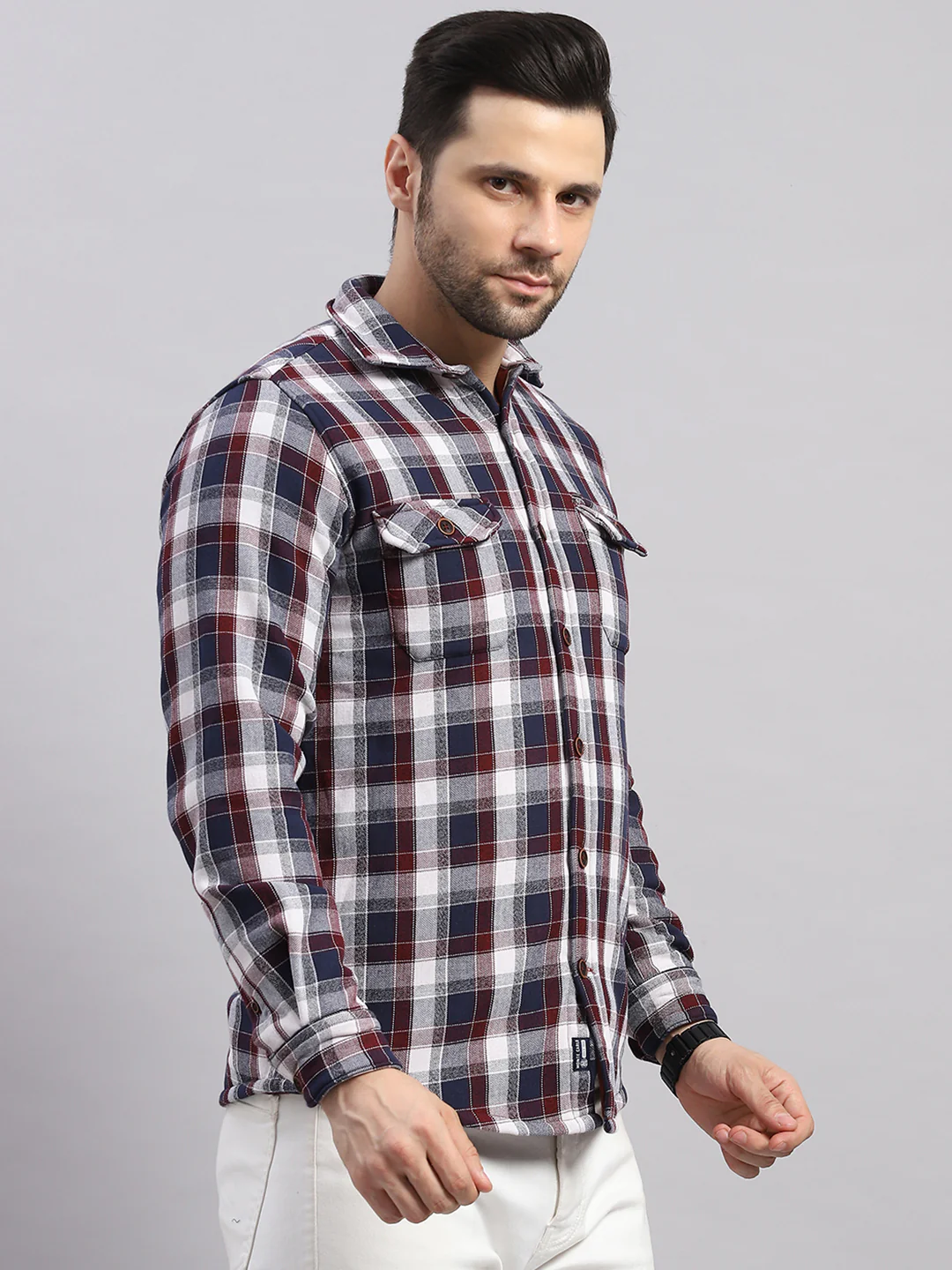 Men Red Check Collar Full Sleeve Shirt - Image 4