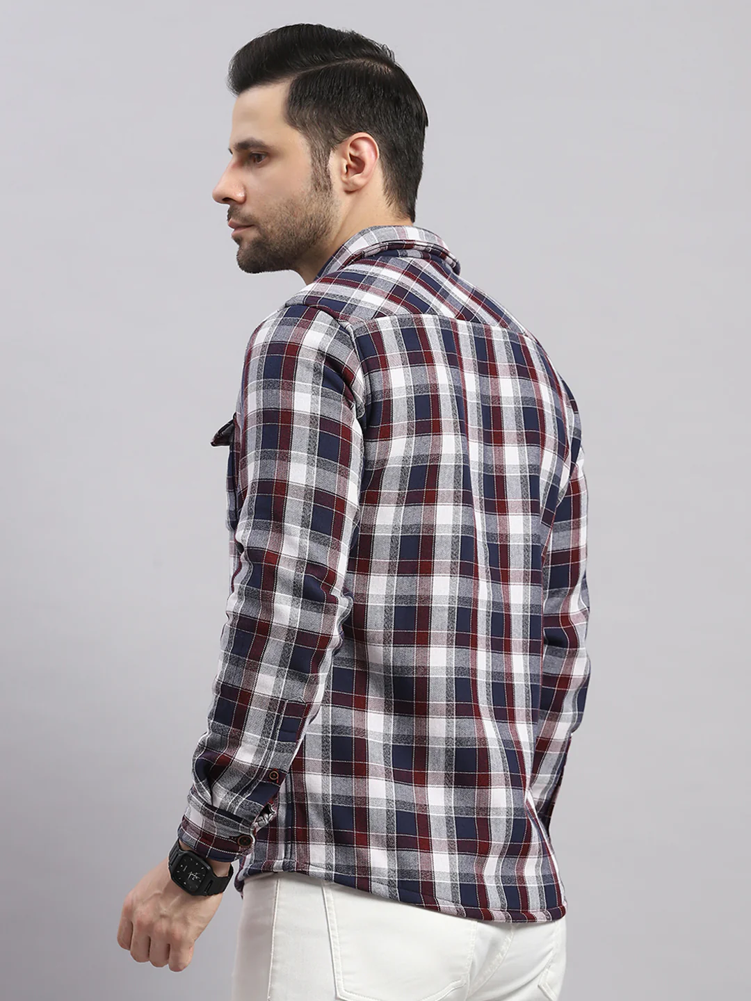Men Red Check Collar Full Sleeve Shirt - Image 5