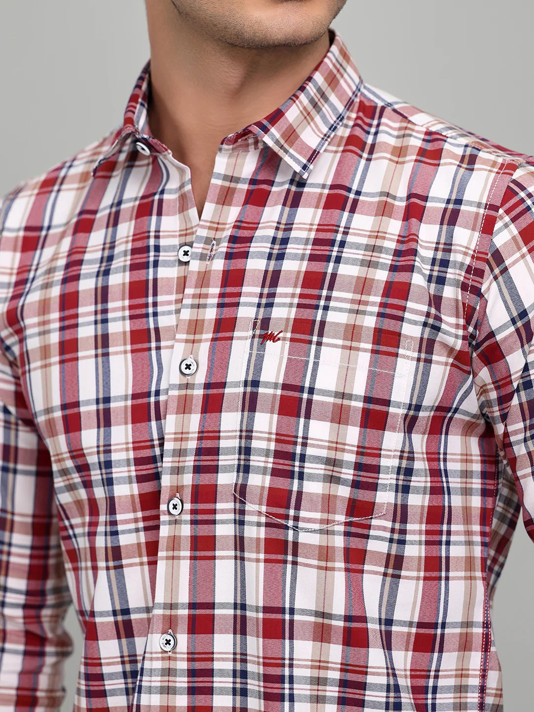 Men Red Check Collar Full Sleeve Shirt - Image 5