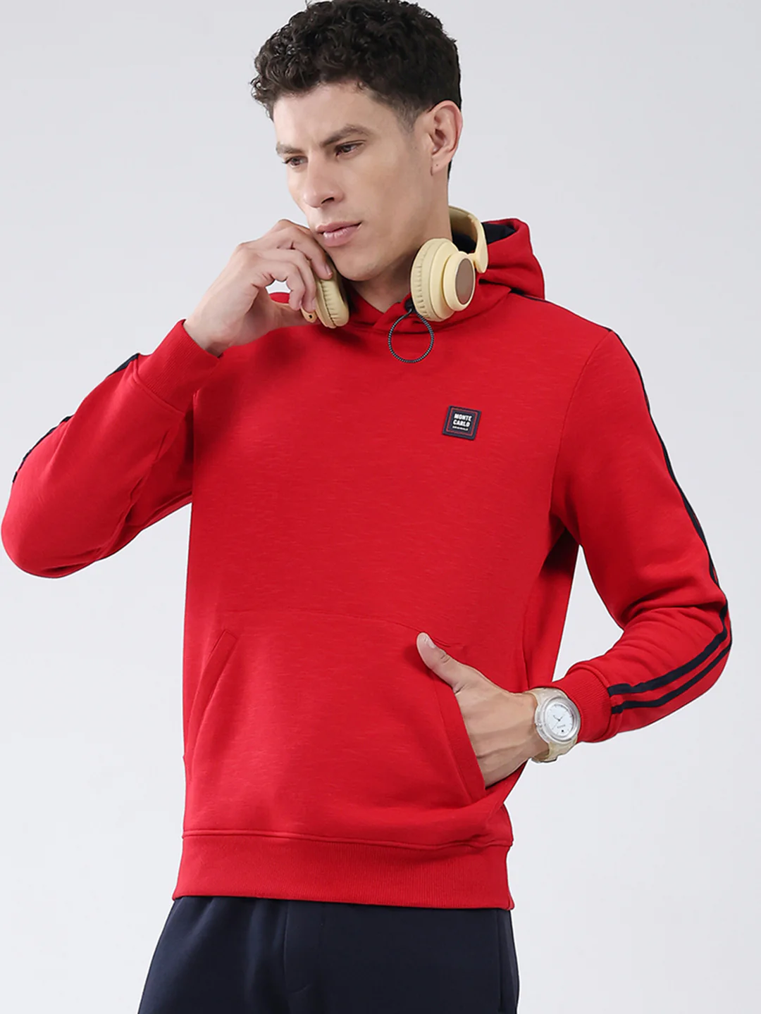 Men Red & Navy Blue Solid Hooded Full Sleeve Winter Tracksuit - Image 8