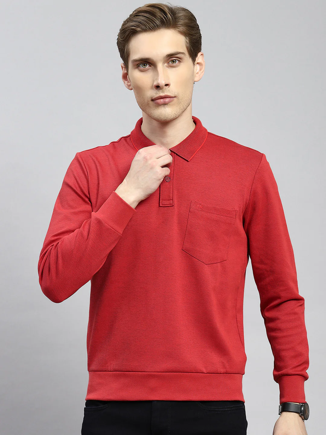 Men Red Plain T-Shirt - Image 2