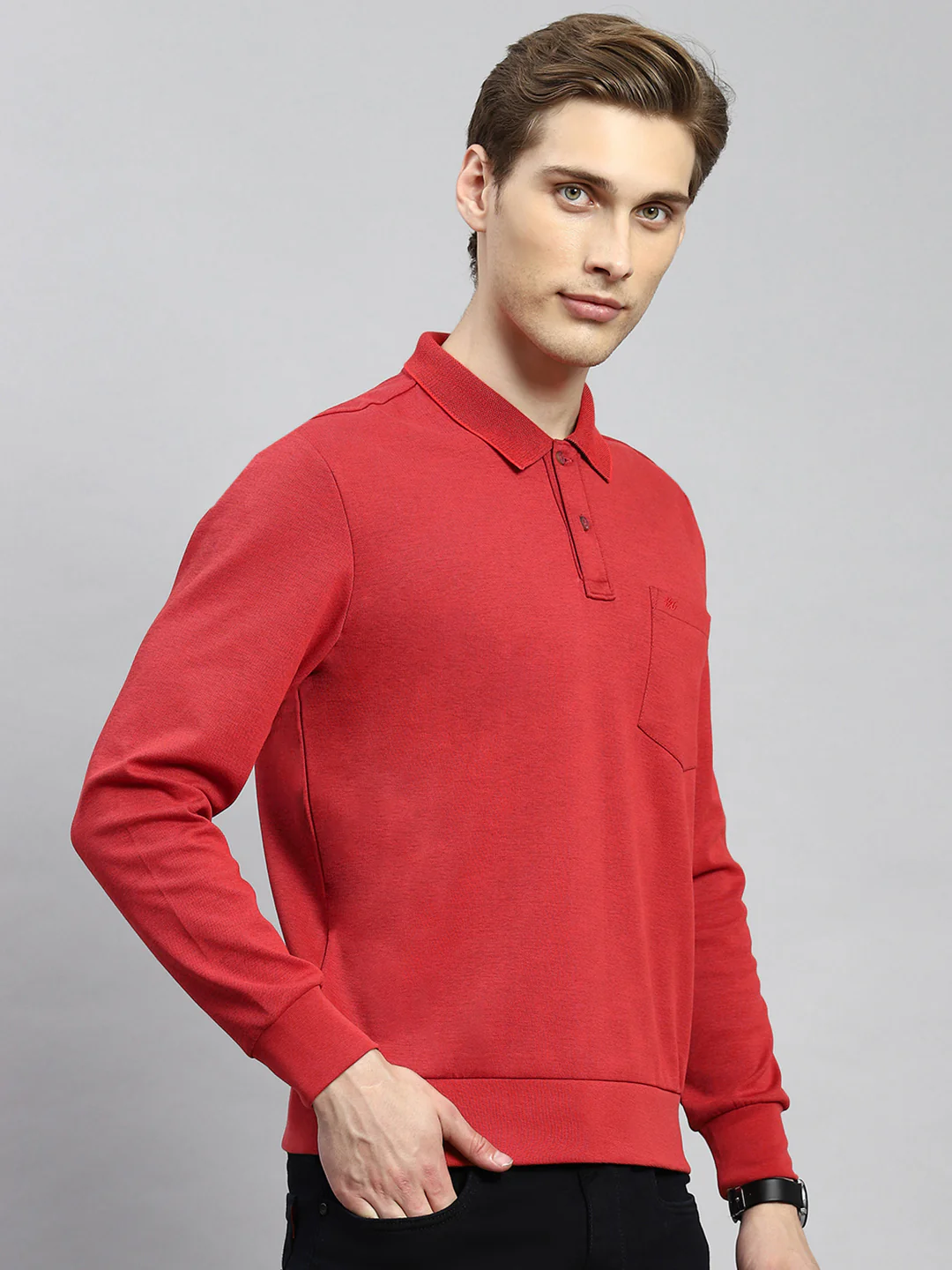 Men Red Plain T-Shirt - Image 3