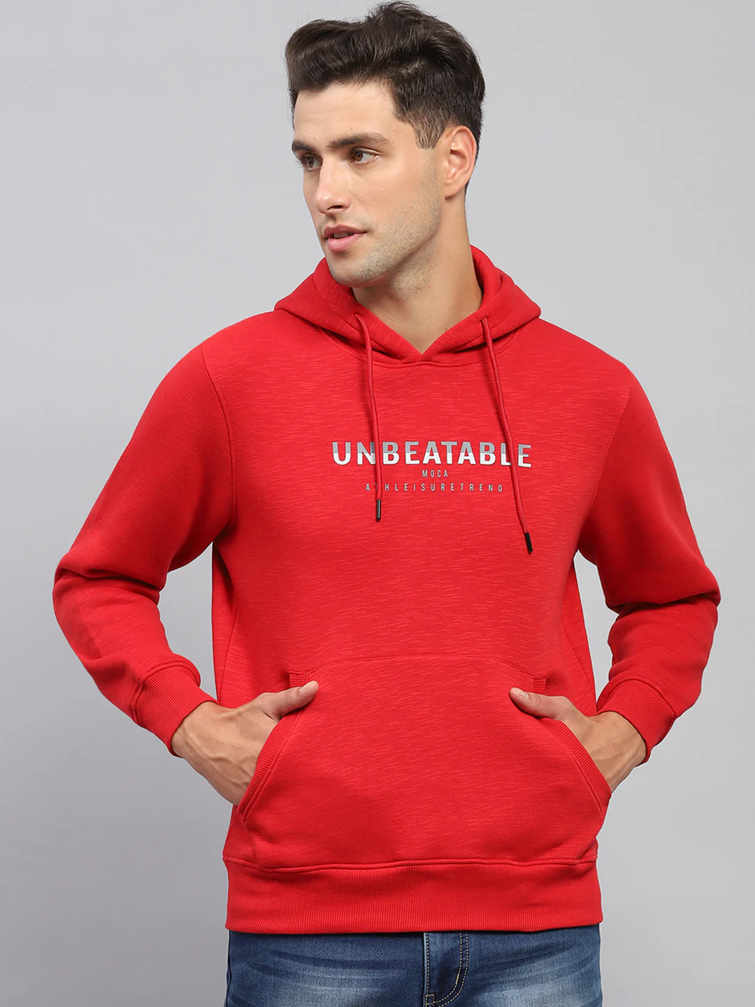 Men Red Printed Hooded Full Sleeve Sweatshirt - Image 2