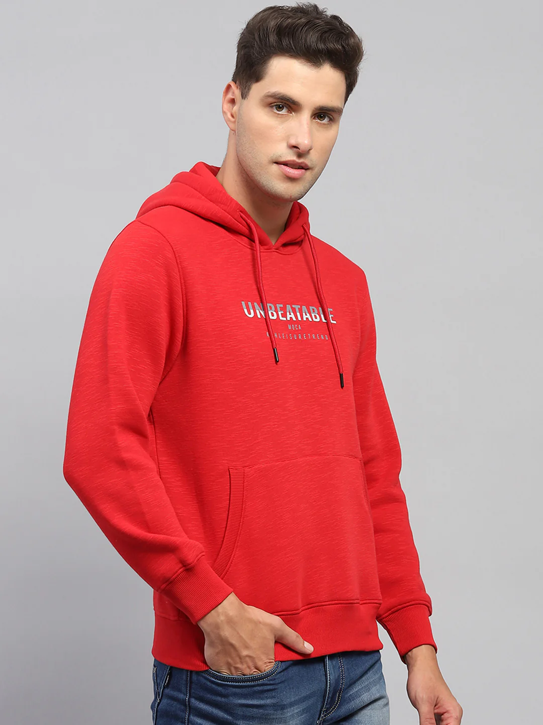 Men Red Printed Hooded Full Sleeve Sweatshirt - Image 4
